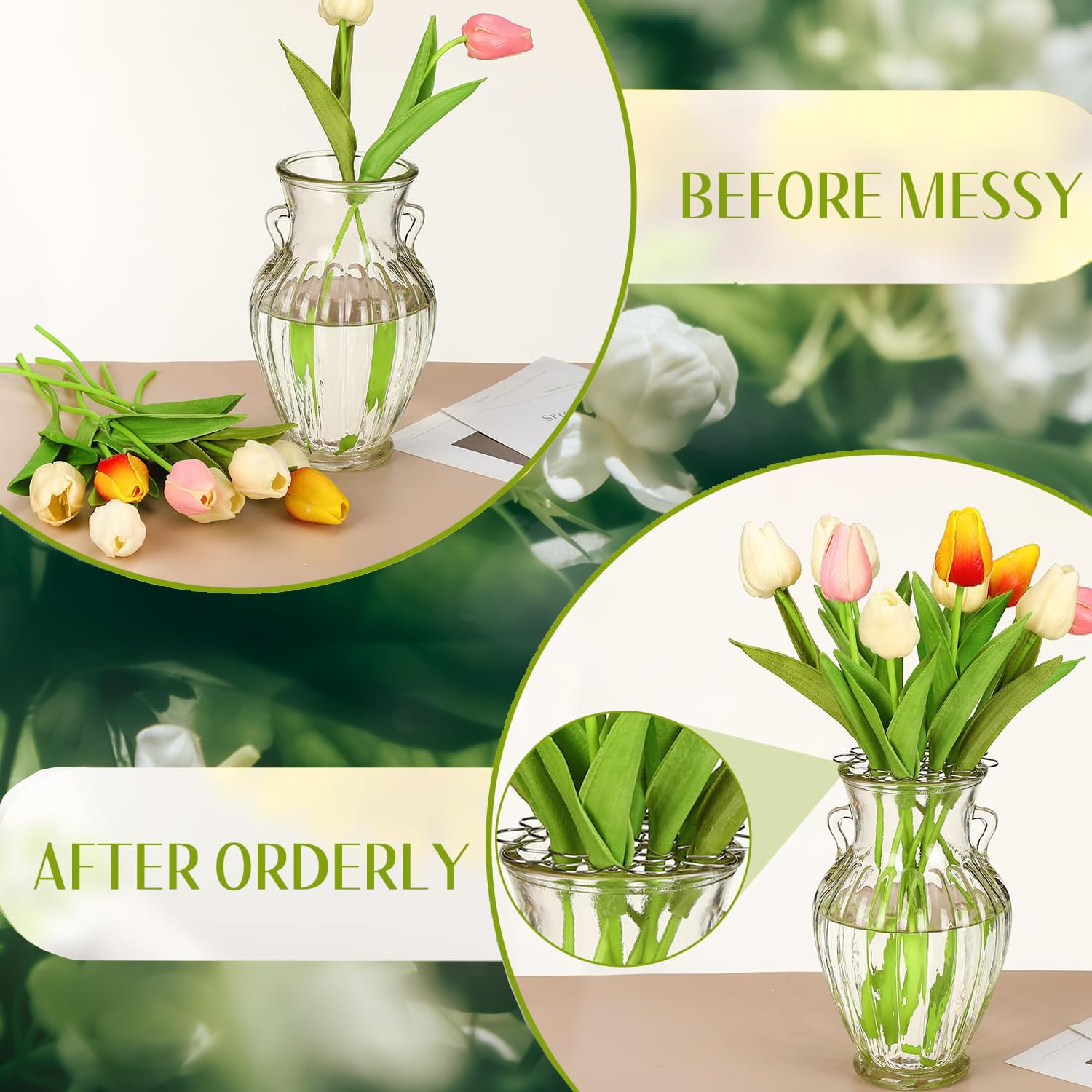 Paquete de 3 herramientas de organización de flores de metal, rejilla de silicona reutilizable para organizar flores, rejilla floral para jarrón para jarrón, tallos florales y ramos de
