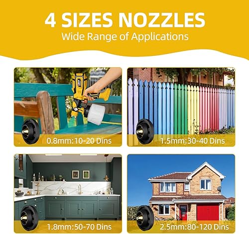 Miniatura 8 de Pulverizador de pintura, pistola de pulverización HVLP de 850 W con recipiente desmontable de 47.3 fl oz, pulverizadores de pintura eléctricos con 4