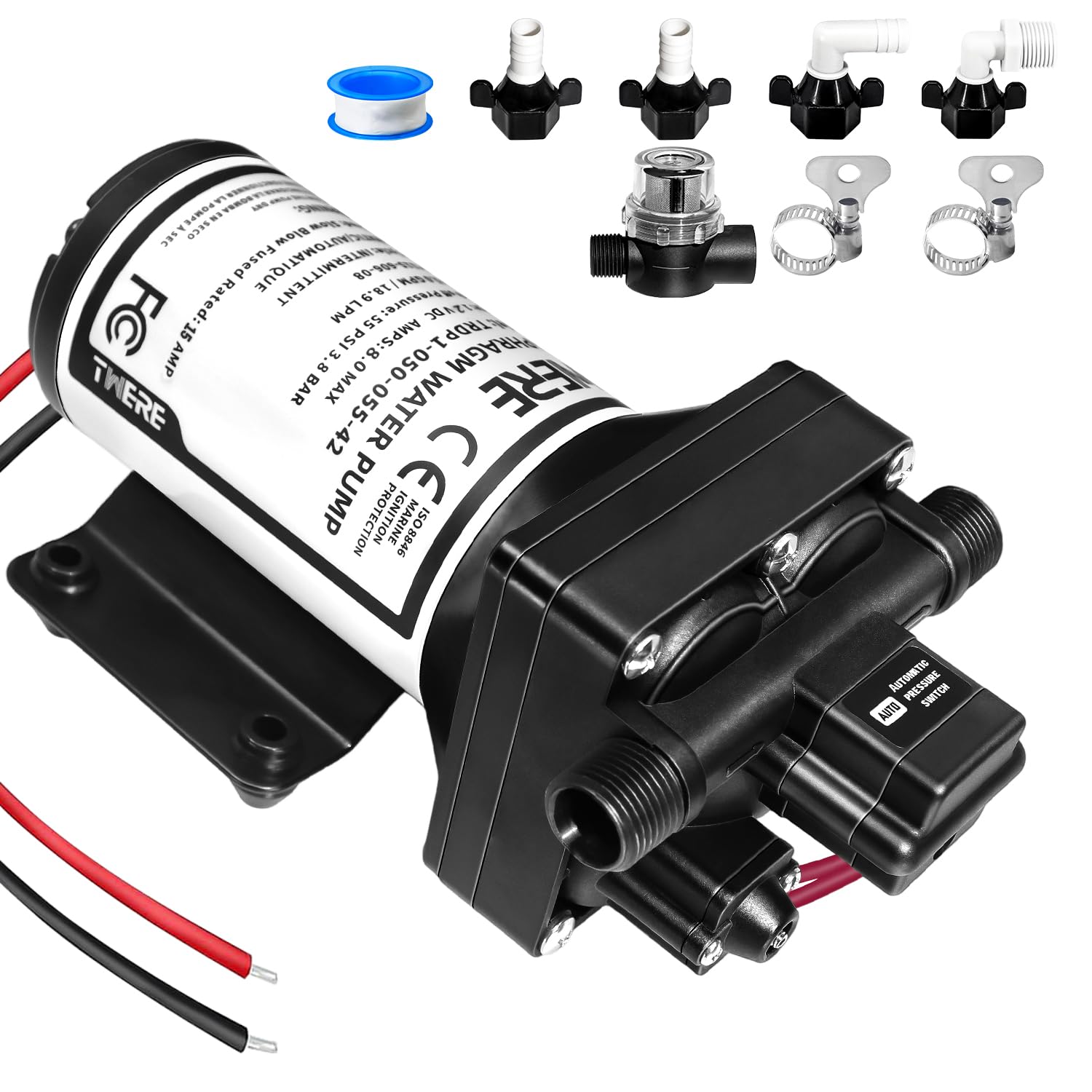 12V Sprayer Pump,Self Priming Sprayer Pump 5.0GPM 55PSI with Pressure Switch for Agricultural Spraying Camper Yacht Garden RV Shower Sprayer-Corrosion Resistant