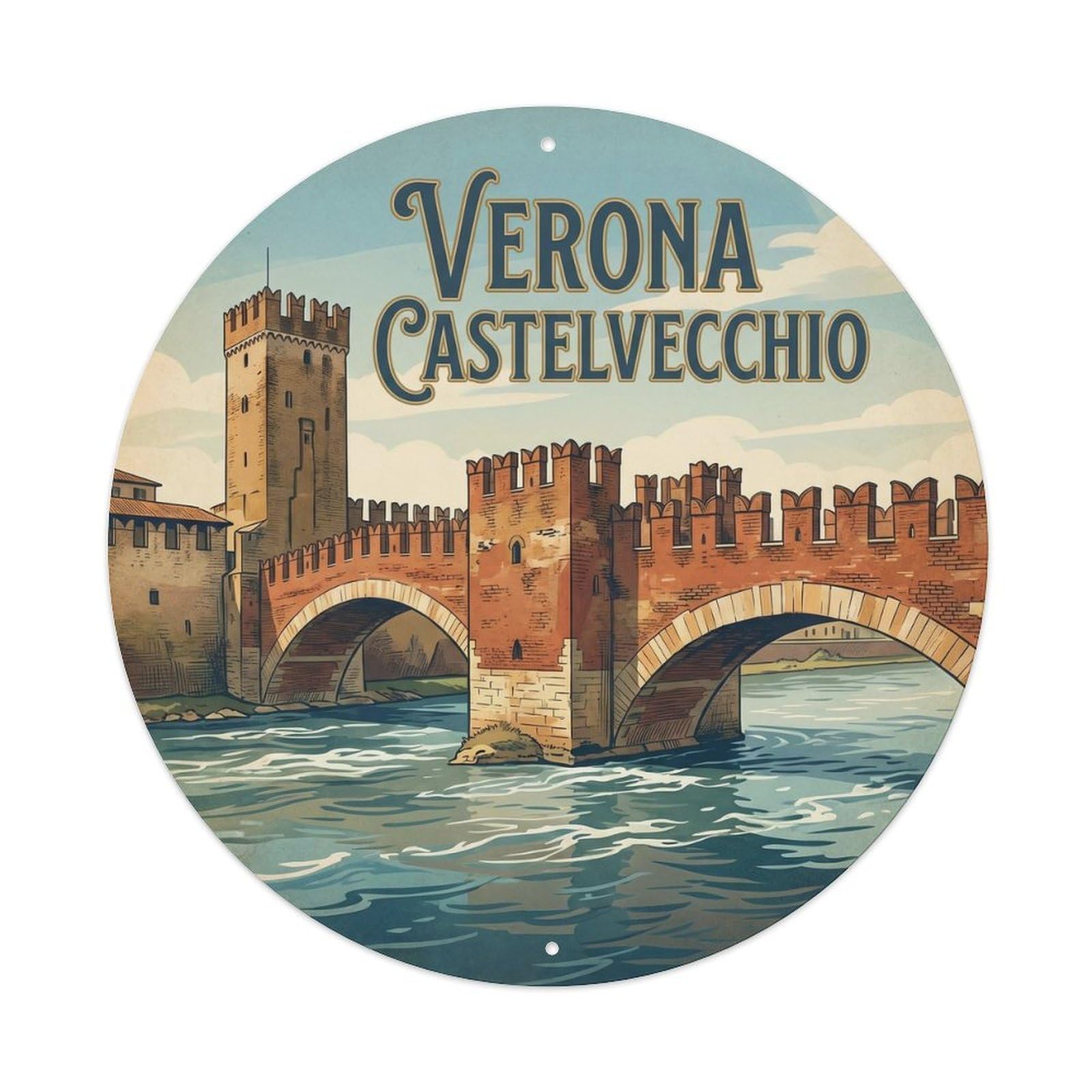 Vintage Verona Italy Castelvecchio Heritage City Travel Metal Tin Sign
