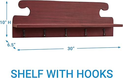 Miniatura 3 de Park Designs Acogedor estante de granja con ganchos, soporte de pared rústico para dormitorio, baño, sala de estar y entrada, estante de madera rojo