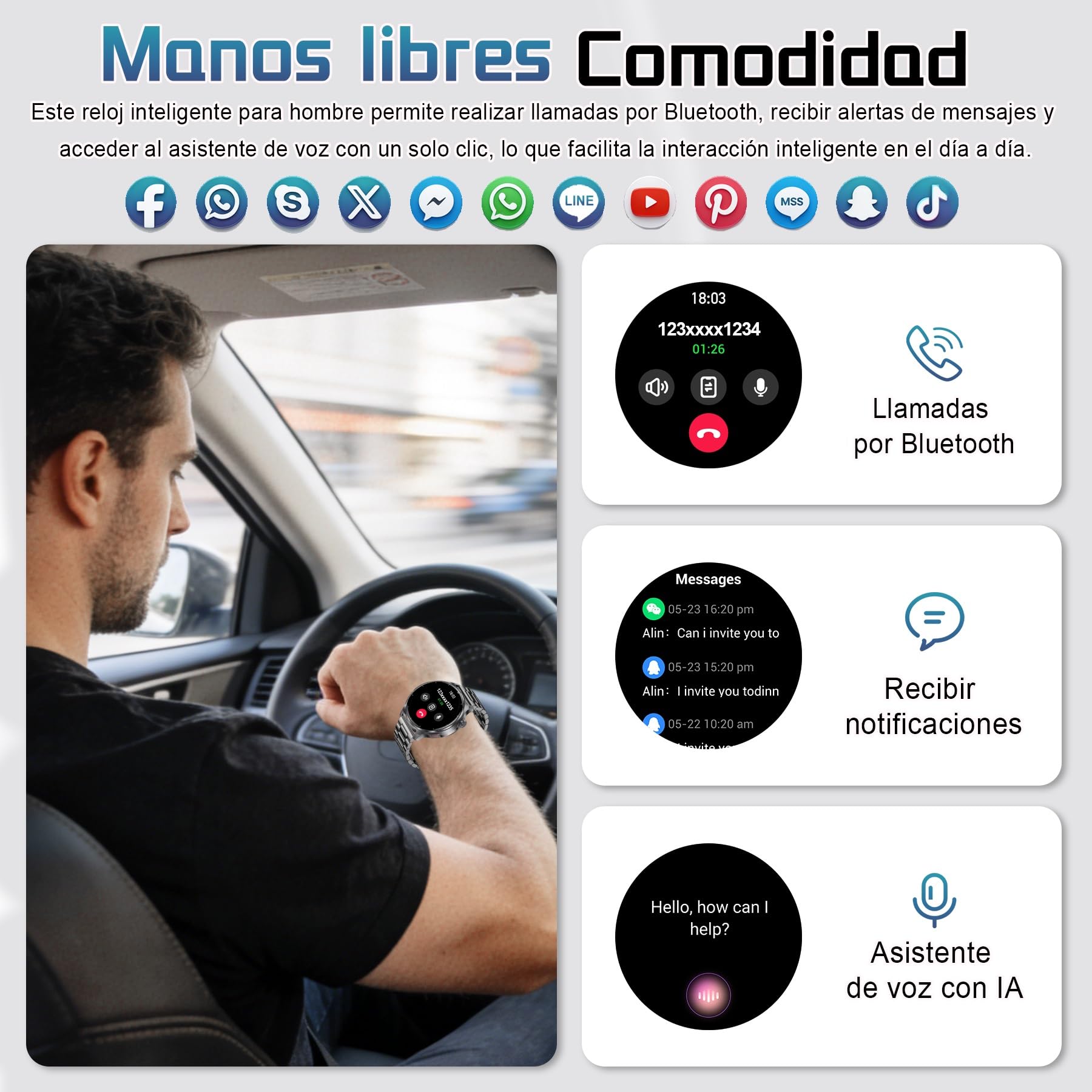 Reloj Inteligente Hombre con 1000mAh Batería, 1,52" Smartwatch Hombre con Llamadas, Pulsómetro SpO2 Monitor de Sueño Podómetro, 100+ Modos Deportivos, Pulsera Actividad para Android iOS (Negro)