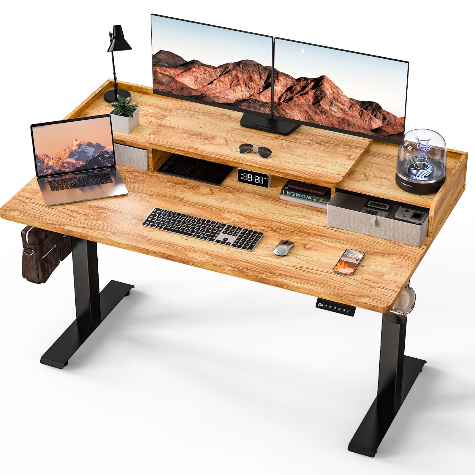 Kingant 55 x 30 Inch Electric Standing Desk with Dual Drawers, Adjustable Height Computer Desk for Home Office, Large Workstation Sit Stand Up Desk