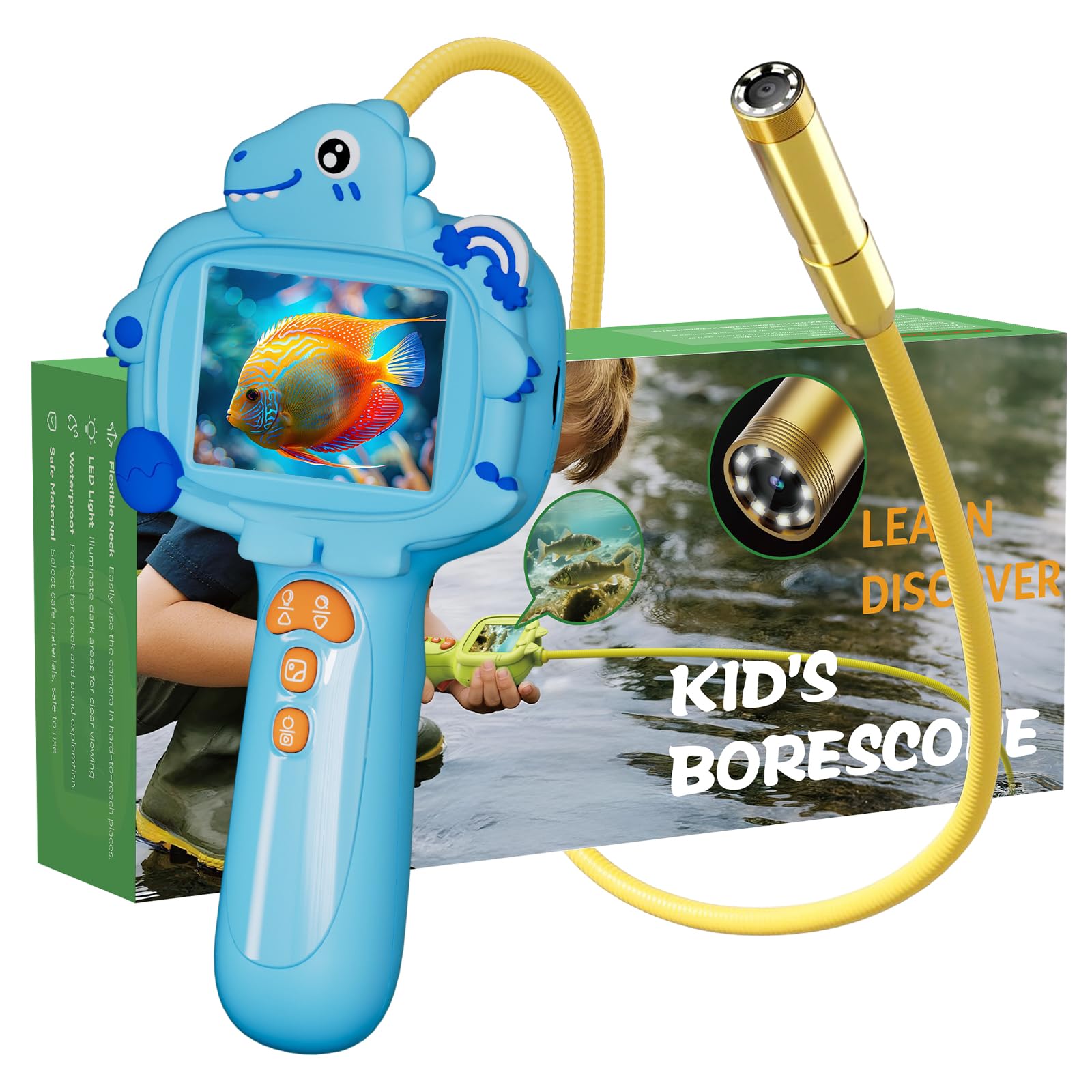 Kids Borescope Camera with Light: Kids Endoscope for Photo and Video - Science Kits STEM Toys Gift for Boys & Girls Ages 4-12 - Ideal for Outdoor Nature Exploration(Blue)
