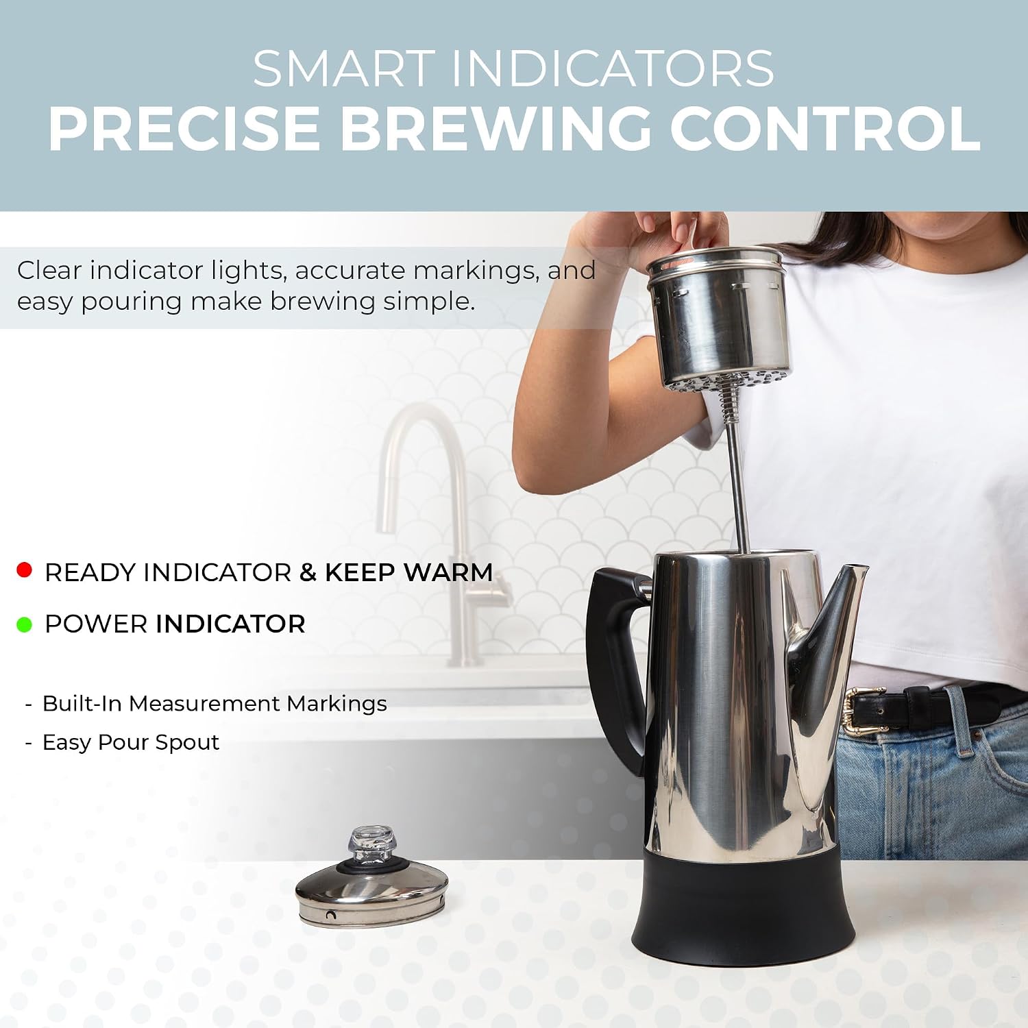ALPHA LIVING PC-12SS Electric Coffee Percolator, 12 Cup Stainless Steel