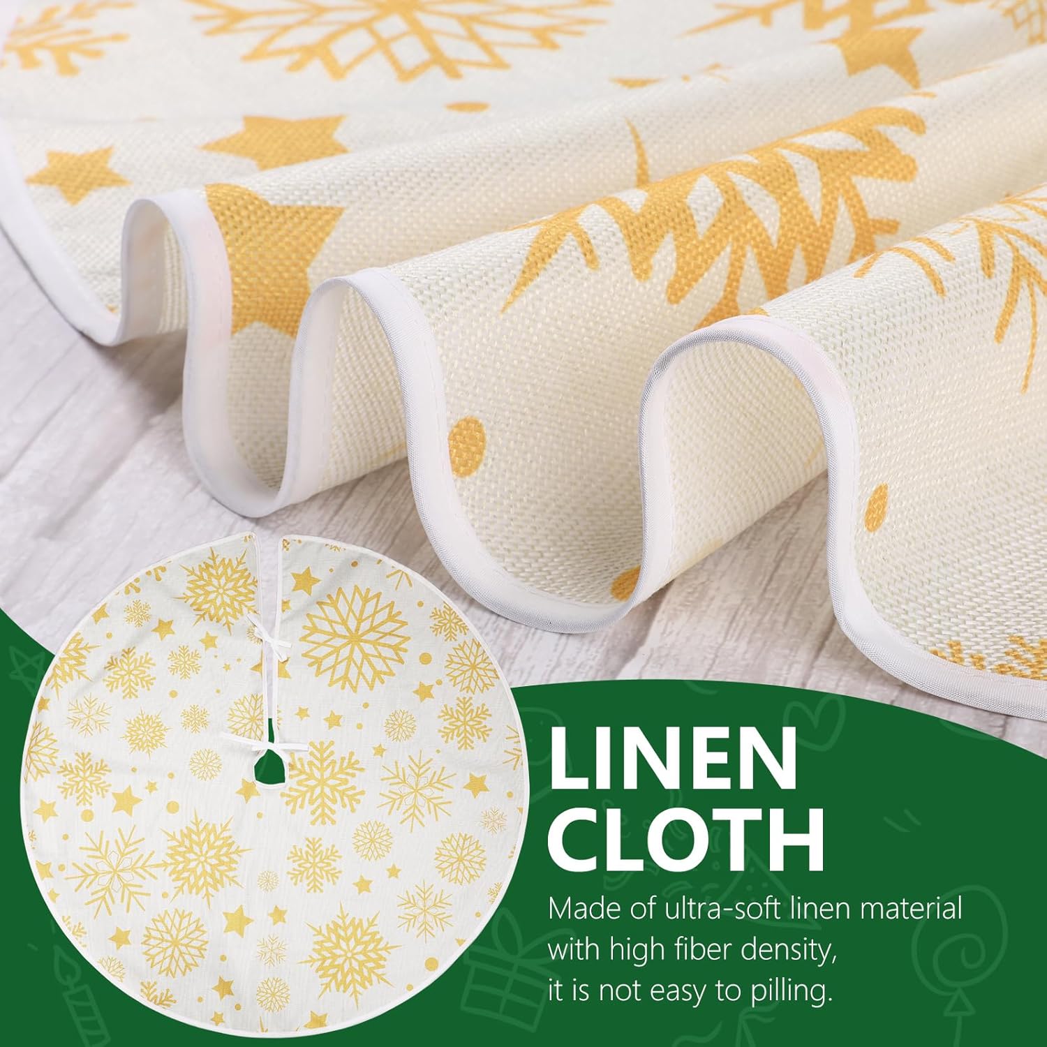 Christmas Tree Skirts 48 Inch, Xmas Tree Base Cover Mat for Christmas Tree, Snowflake Christmas Tree Skirt for Holiday Ornament for Xmas Party Christmas Decorations (120cm, Yellow Snowflake)
