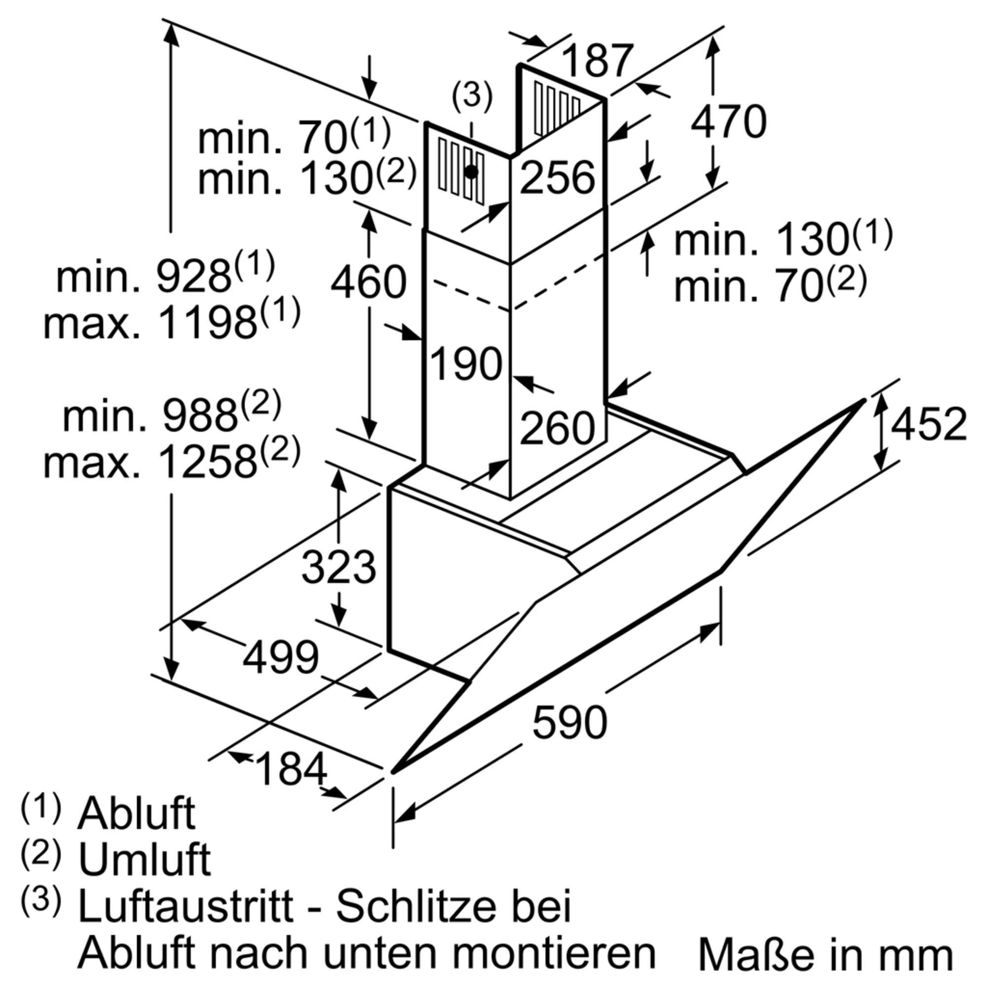 Bosch Serie 4 DWK67CM60 Schrägesse 60 cm Umluft Abluft LED-Beleuchtung DirectSelect 3 Leistungsstufen 1 Intensivstufe
