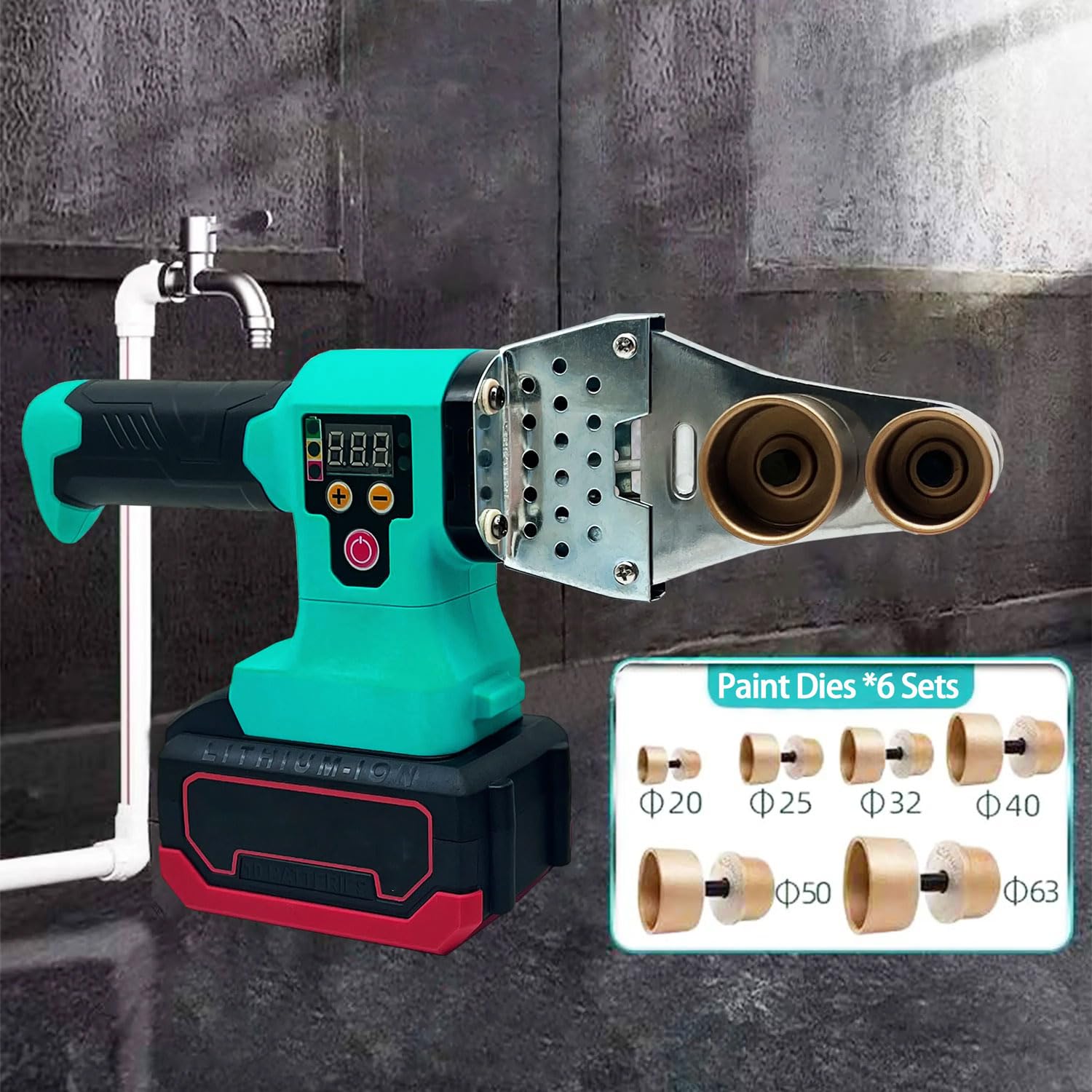 Hot Melter Per Tubi Dell'acqua Senza Fili, Saldatrice Per Tubi In Plastica 20/25/32/40/50/63, Controllo Preciso Della Temperatura Antiaderente 0-340 ℃, Strumento Per Saldare Tubi a Doppio Tubo