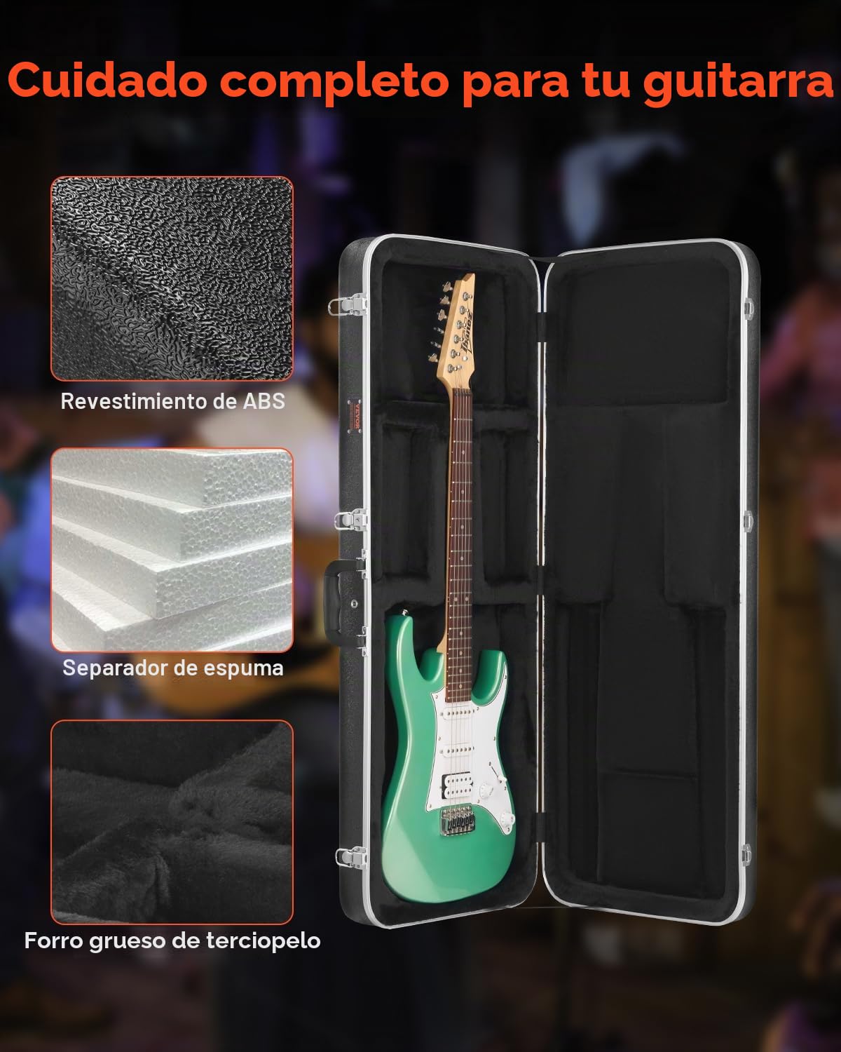 VEVOR Estuche Rígido Rectangular para Guitarra Eléctrica con Cerradura, Pestillo y Asa con Llave, Acolchado ABS Grueso, Forro Suave, Resistente al Agua, Estuche para Guitarra Eléctrica de 39", Negro