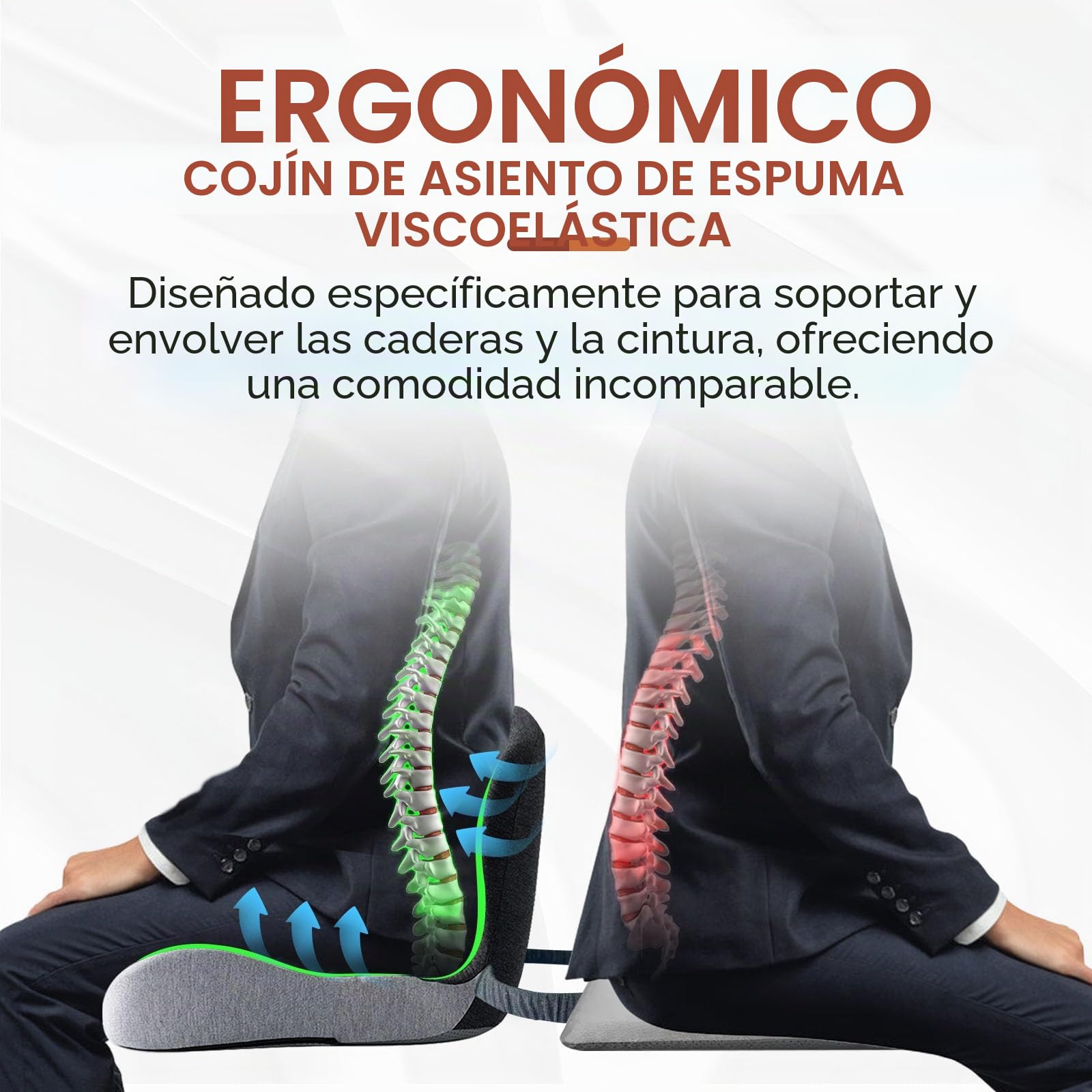 Cojín de asiento para conductores de camiones, cojín de asiento de espuma viscoelástica con cinturón ajustable - Respaldo ergonómico para la espalda y el glúteo para mayor comodidad en viajes