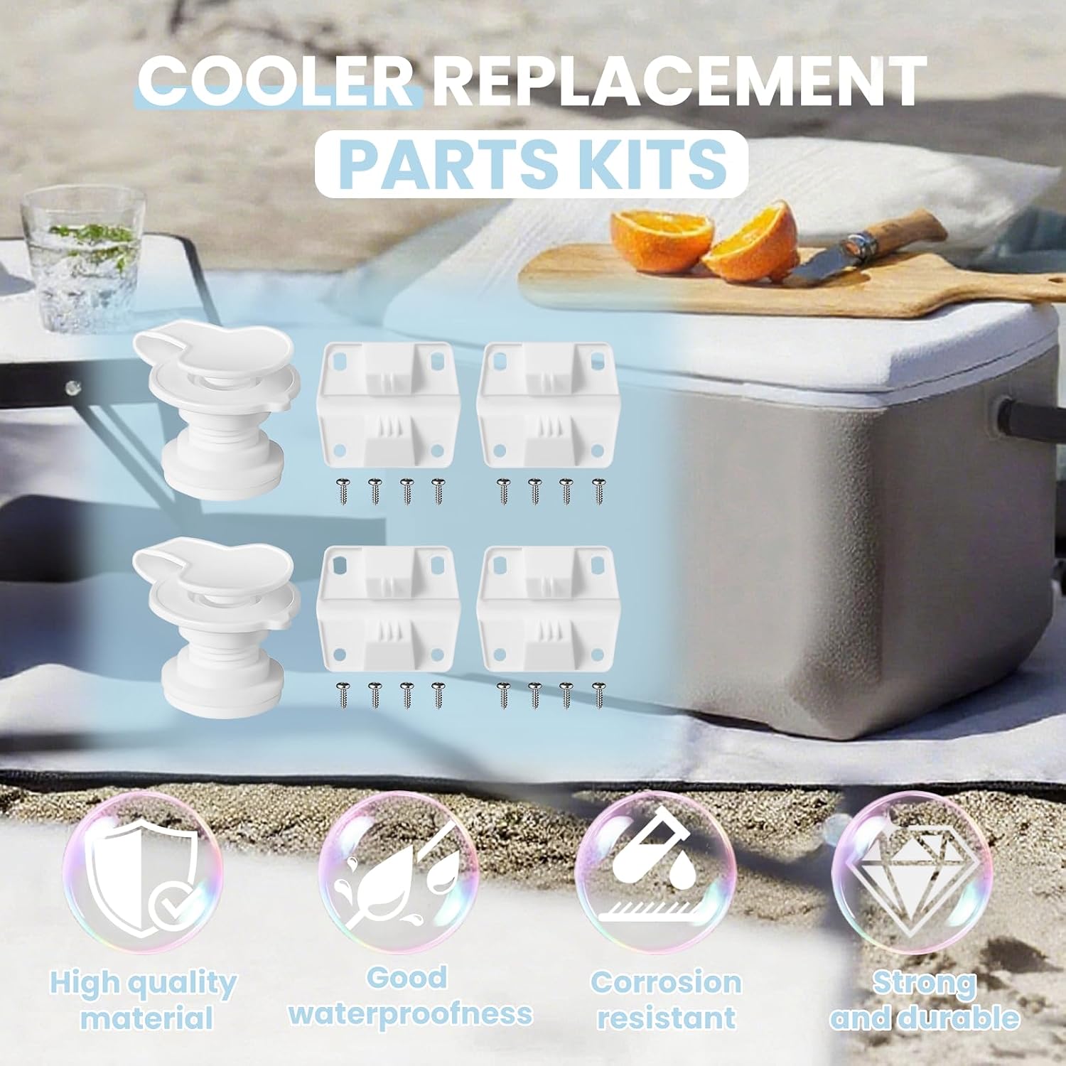 Cooler Replacement Parts Sets with Cooler Plastic Hinges, Cooler Standard Drain Plug Assembly (1" Shaft Length) & Stainless Steel Screws Kits Fit for Most Coleman Coolers