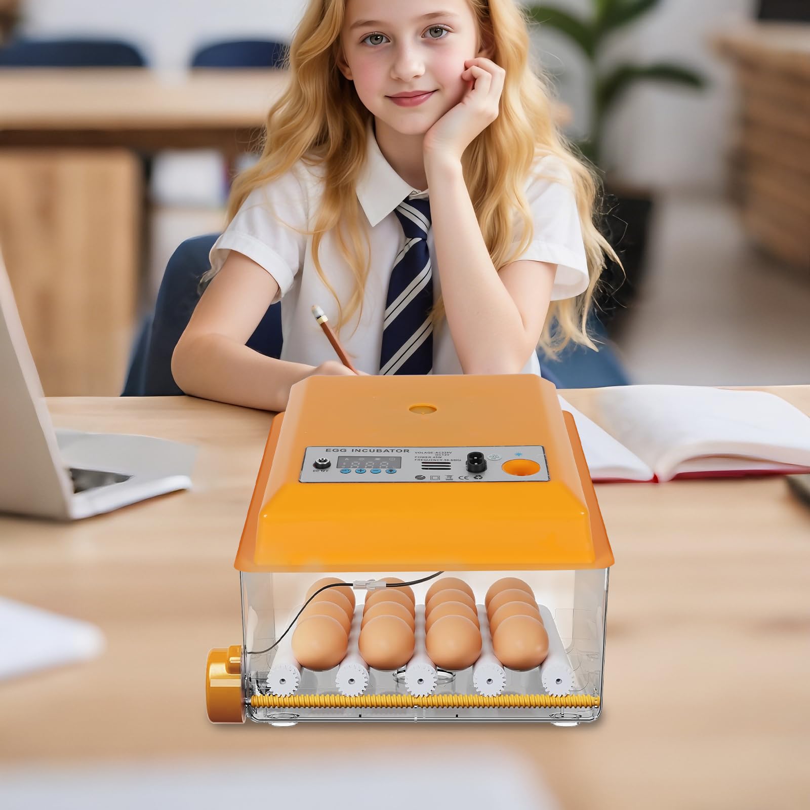 Incubadora totalmente automática para pollos, con sistema de rotación automático y control de temperatura, incubadora de huevos para 12-16 huevos (amarillo 16)