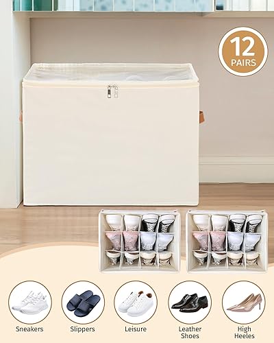 Miniatura 4 de Paquete de 2 organizadores plegables de zapatos para armario, se adapta a 12-24 pares, divisores y cubierta transparente, contenedores de