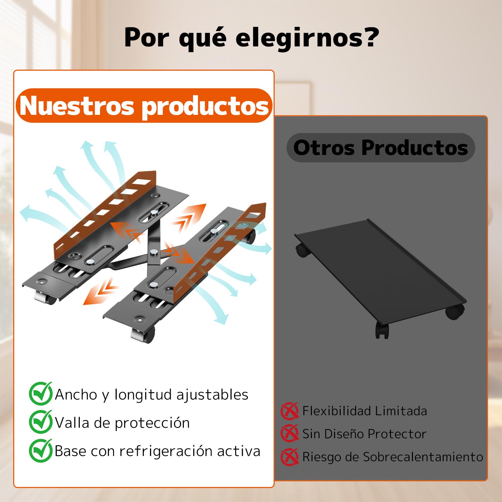 PUTORSEN Soporte para PC con Ruedas, Soporte para Torre de PC, Soporte móvil para CPU, Soporte Universal para CPU con Ancho y Largo Ajustables - Negro