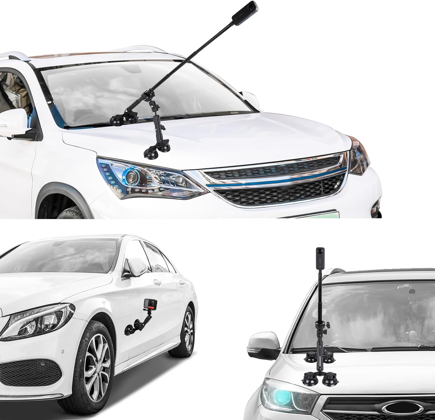 Car Mount for Insta360, 4 in1 Suction Cups Mount Kit with Invisible Selfie Stick for Insta360 ONE X5 X4 X3 X2 RS and Other 360 Cameras,Car Holder on Windshield Window/Hood/Top Roof/Trunk lid