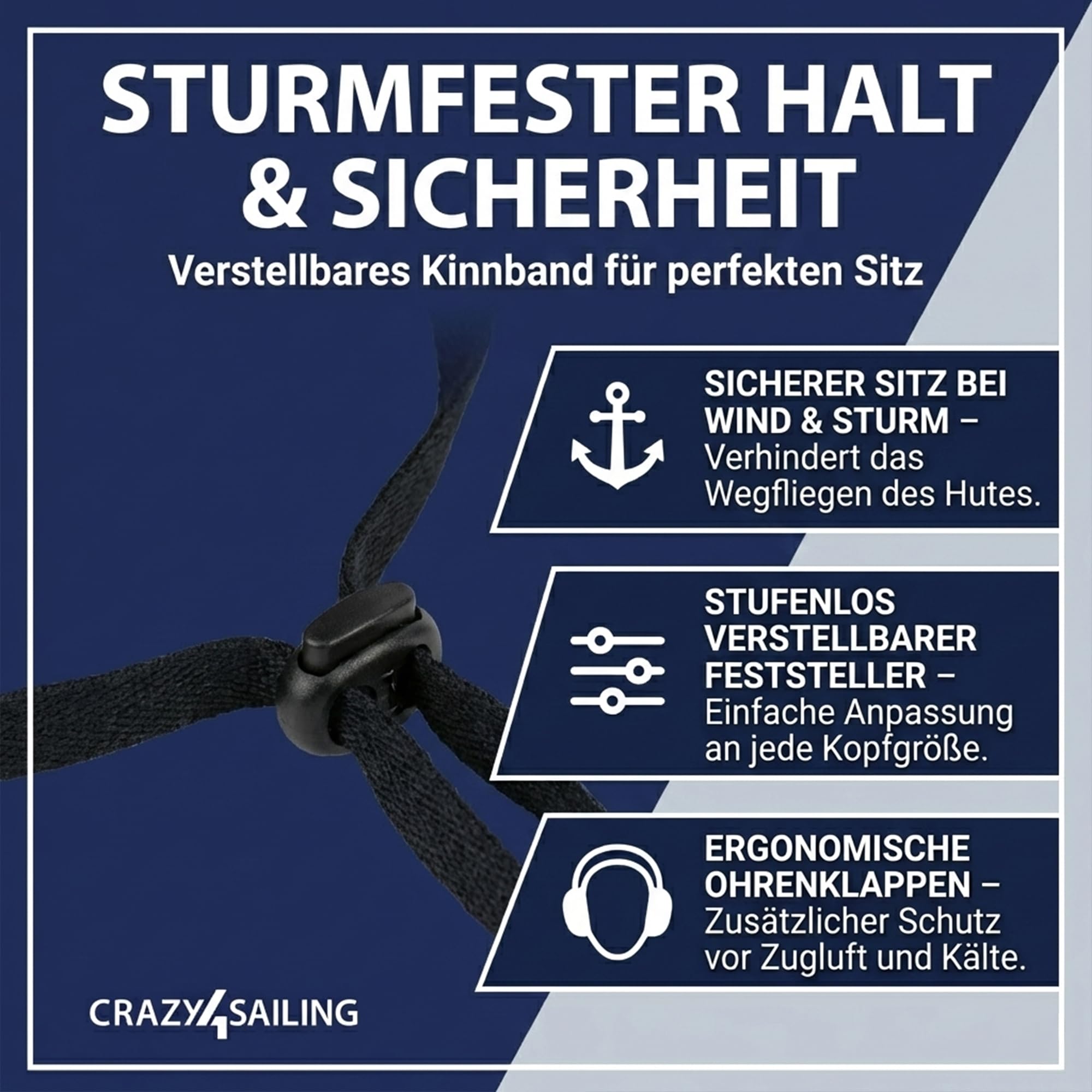 crazy4sailing Südwester Storm - Sombrero de lluvia para hombre y mujer, impermeable, con forro y correa para la barbilla, gorro de lluvia clásico para vela, pesca y exterior, resistente al viento y