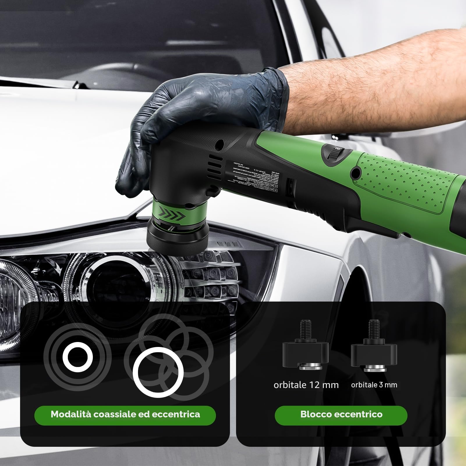 Ginour Lucidatrice Auto per Detailing, Lucidatrice Rotorbitale 200W con Modalità DA&RO Piastra di Lucidatura Intercambiabile 2''/1,2'', 2 Batterie da 2Ah, 6 Velocità per Lucidare, Cera e Pulire