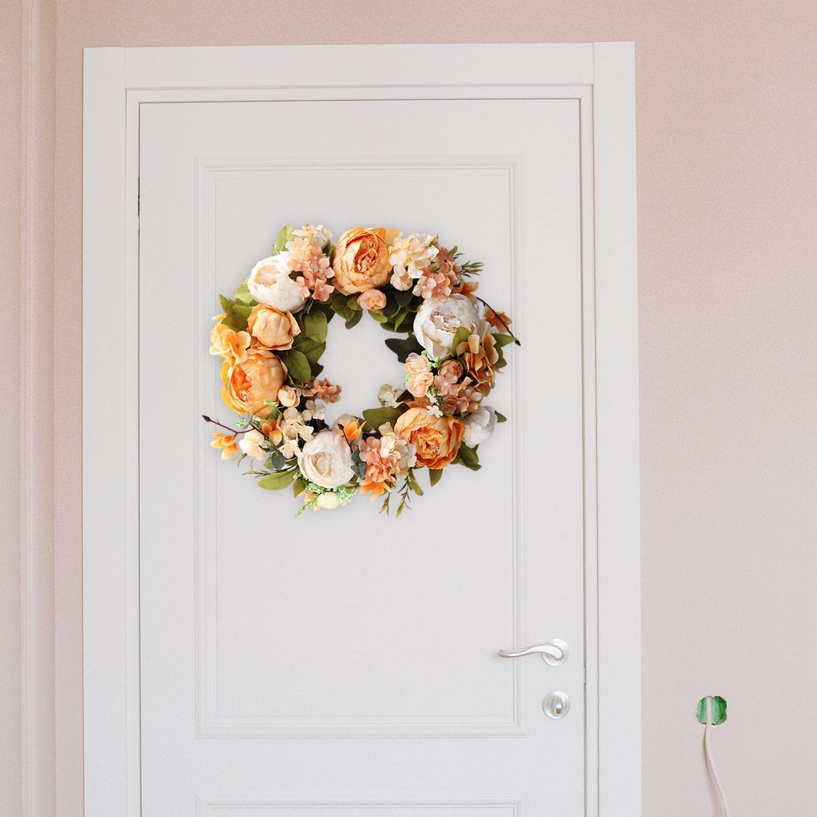 Ghirlanda di Peonie da 40 Cm, Ghirlanda Primaverile, Ghirlanda Floreale Artificiale, Decorazioni Natalizie da Appendere Fatte a Mano, E