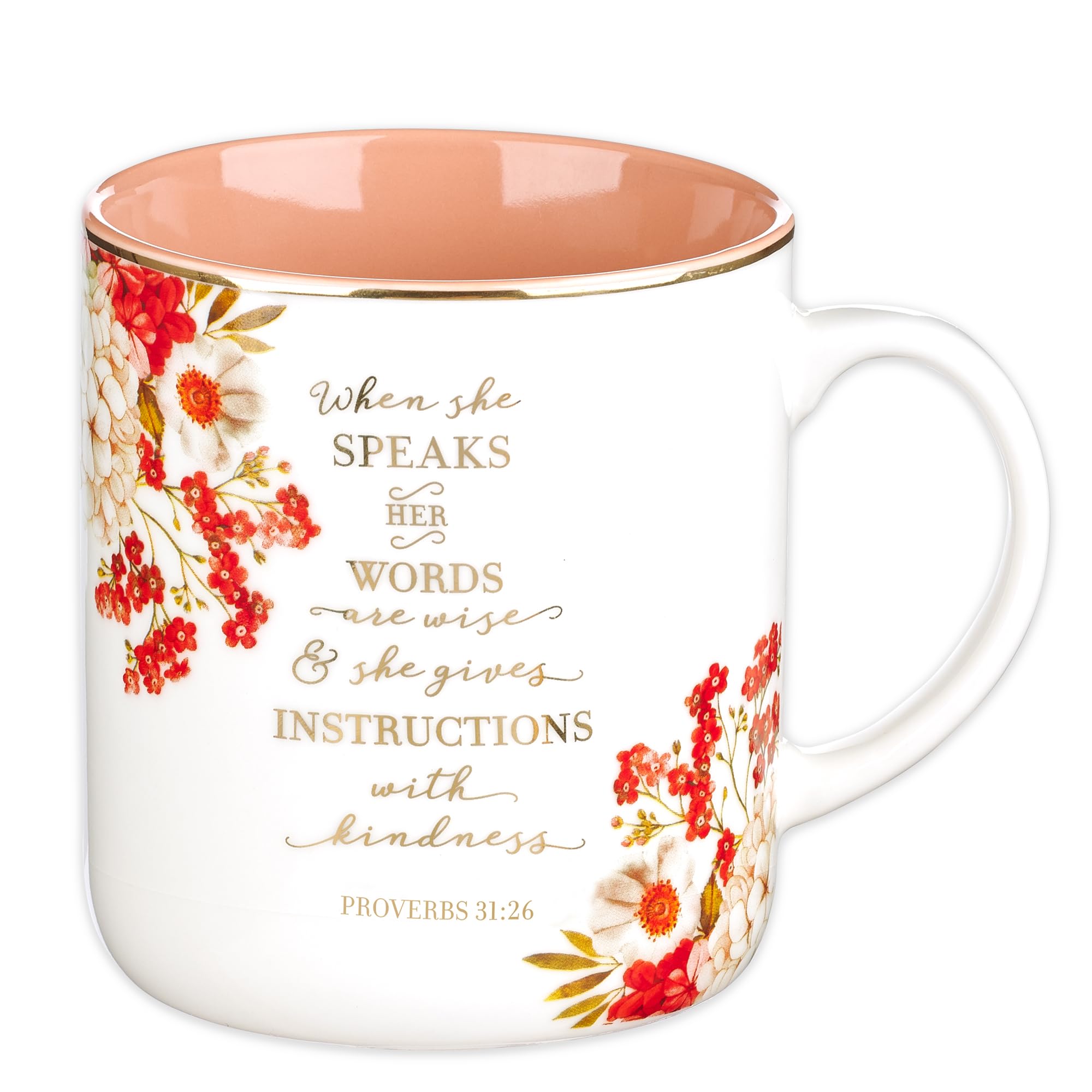 Christian Art Gifts Floral Ceramic Coffee Mug with Gold Rim – 14 oz. Lead & Cadmium-free, Non-toxic Inspirational Scripture Coffee & Tea Mug for Women with Bible Verse: When She Speaks –Proverbs 31:26