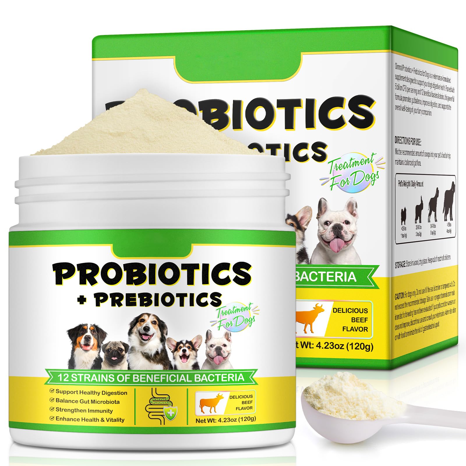 Probiotics for Dogs – 12 Strains, 5 Billion CFU | Probiotic Powder for Dogs with Prebiotics, Vitamins A, E & Zinc | Dog Probiotic Supplements for Digestive Wellness