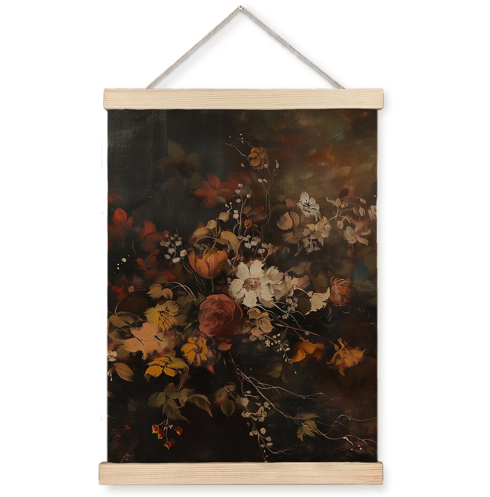 Yomisex Moody Vintage Floral Wall Art Poster, Dark Cottagecore Abstract Still Life Painting Flower Botanical Canvas Prints Wall Art Framed for Home Bedroom Living Room Decor, 12x16 Inch
