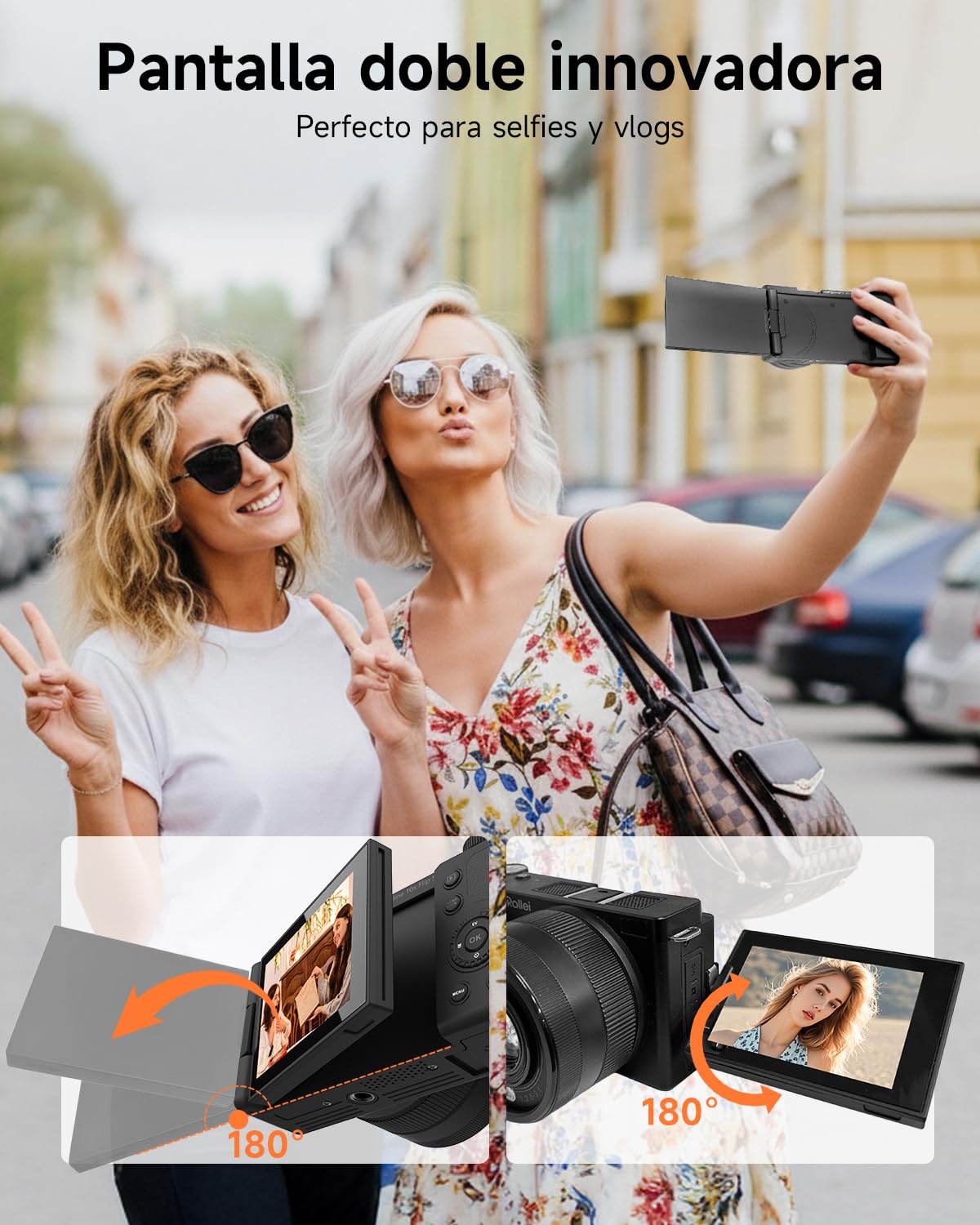 Rollei Compactline 10X Flip Screen Cámara Digital 64MP 4K Cámara Fotokamera 10X Optischer Zoom Selfie Fotoapparat mit 180° Flip 2,88" Screen für Teens Anfänger Digital-Kamera-Fotoapparat-Camera