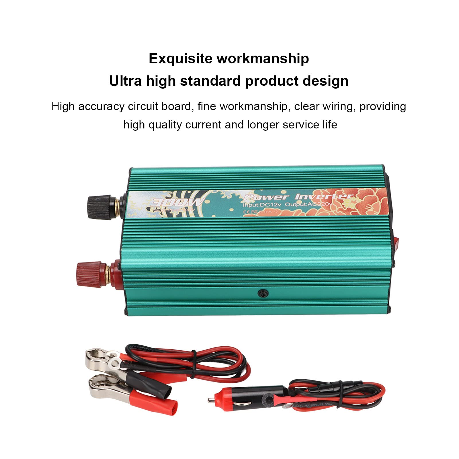 Convertitore di Potenza Intelligente Multiuso da 300 W con Motivo Peonia per Ricarica da Auto in Movimento Trasvertitore CA in Lega di Alluminio da 12 V a 220 V