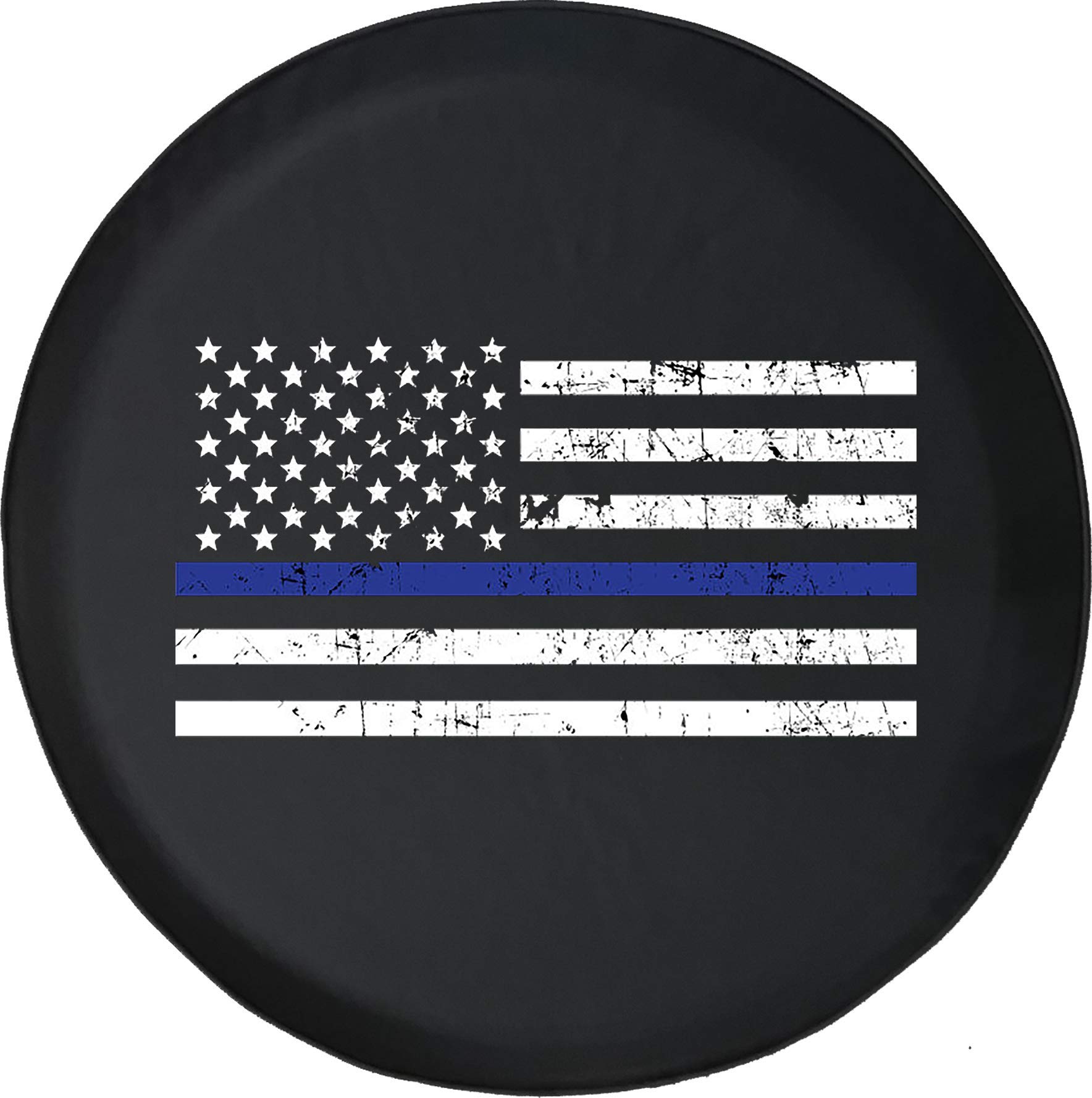 556 Gear Distressed American Flag Tire Cover Thin Blue Line Spare Tire Cover fits SUV Camper RV Accessories Black 35 in