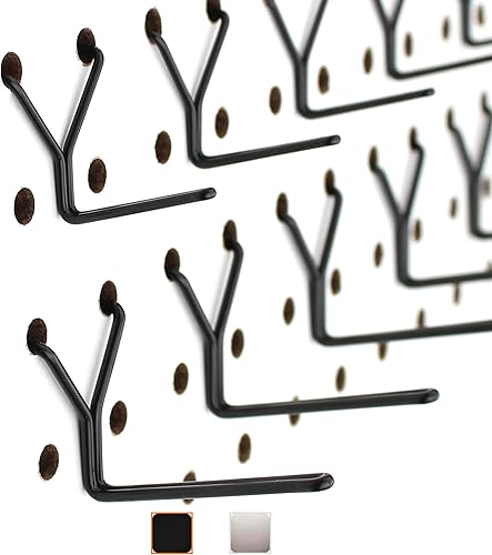 Ganchos de acero para tablero de clavijas, paquete de 50 ganchos de 1 pulgada + 2 pulgadas de largo, color negro, no se caen, se adapta a cualquier