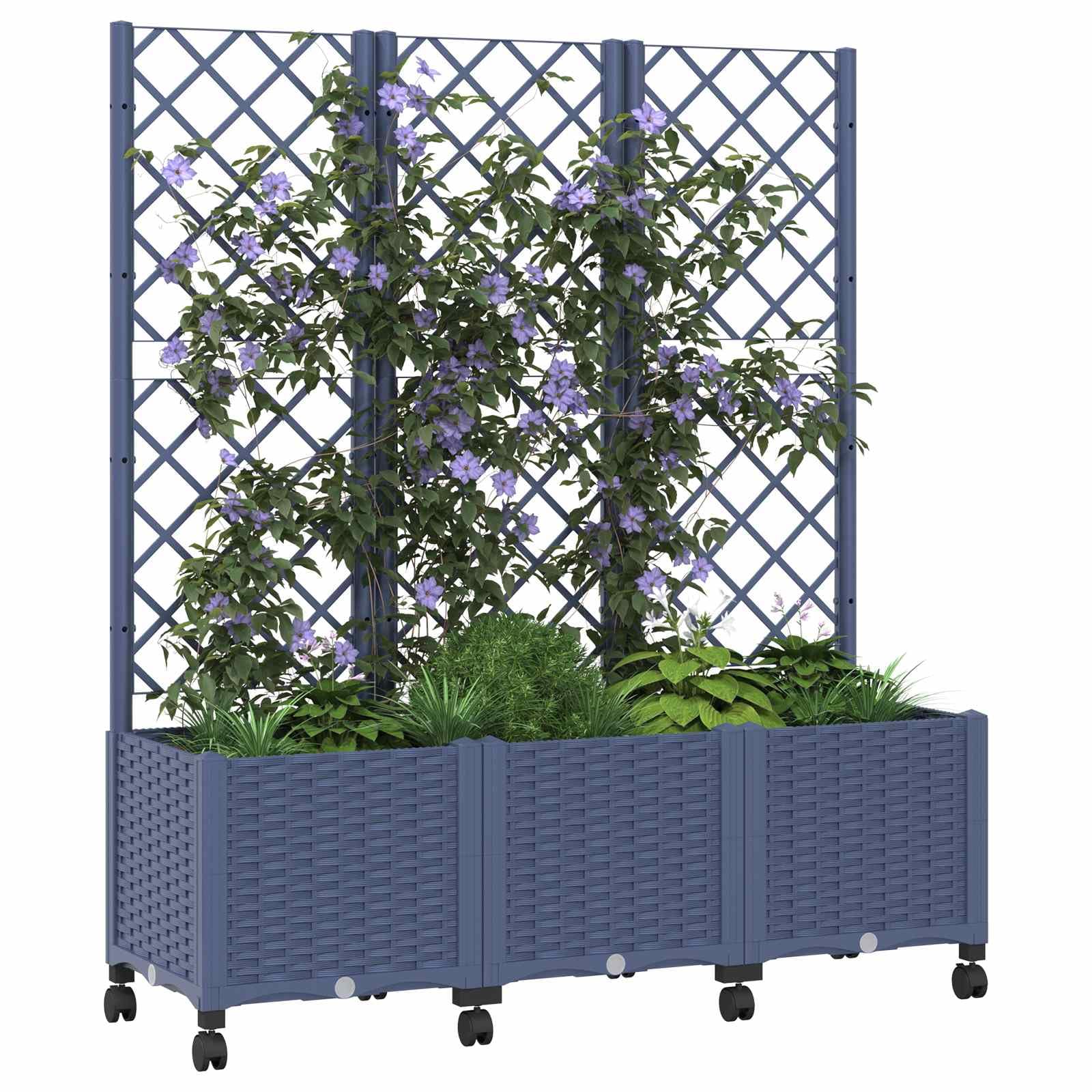 vidaXL Garden Planter with Trellis&Wheels Blue Grey 120 x 40 x 146 cm