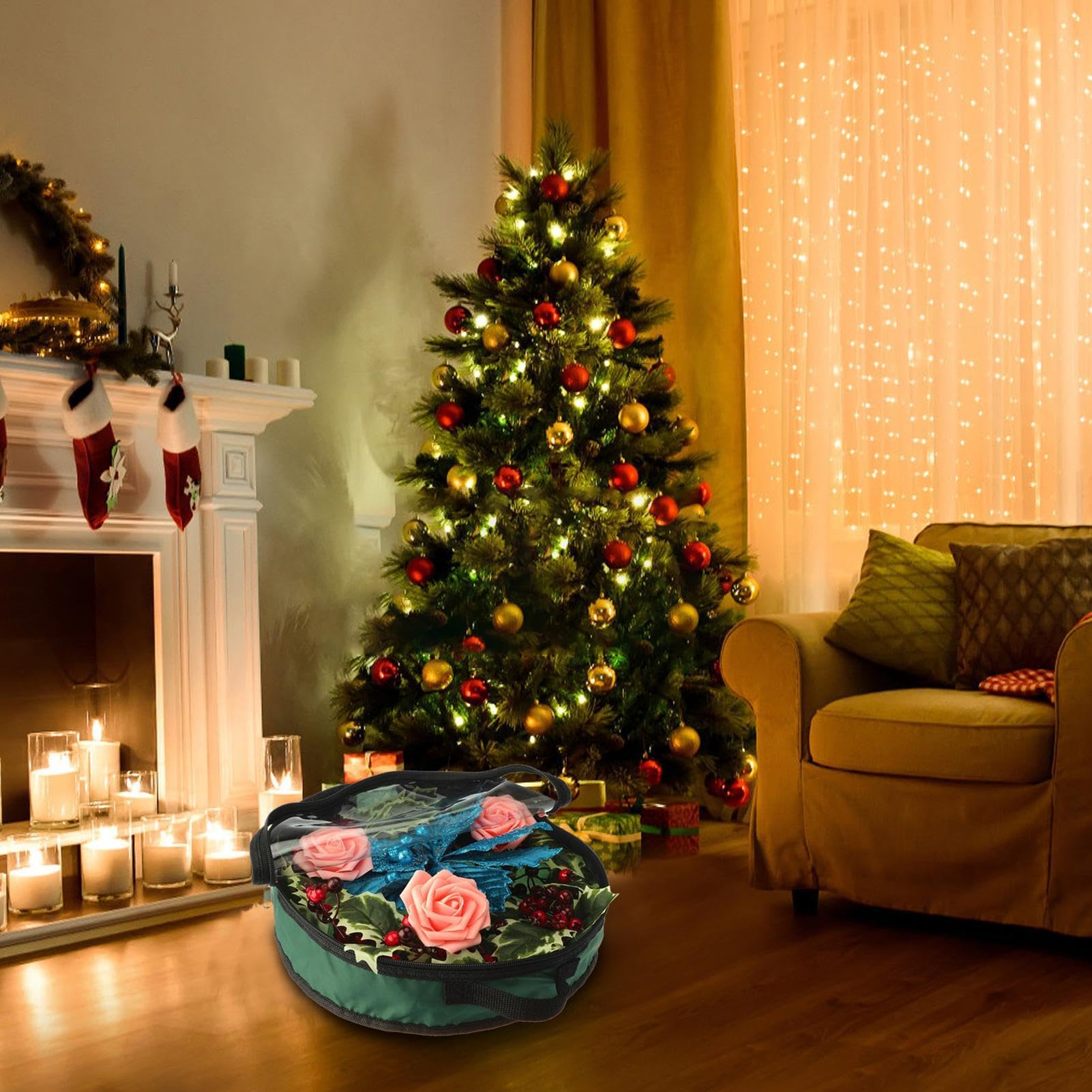 Opbergtas Voor Kransen | 5-delige Set Doorzichte Decoratieve Slingeropbergers Kunstkerstkransen