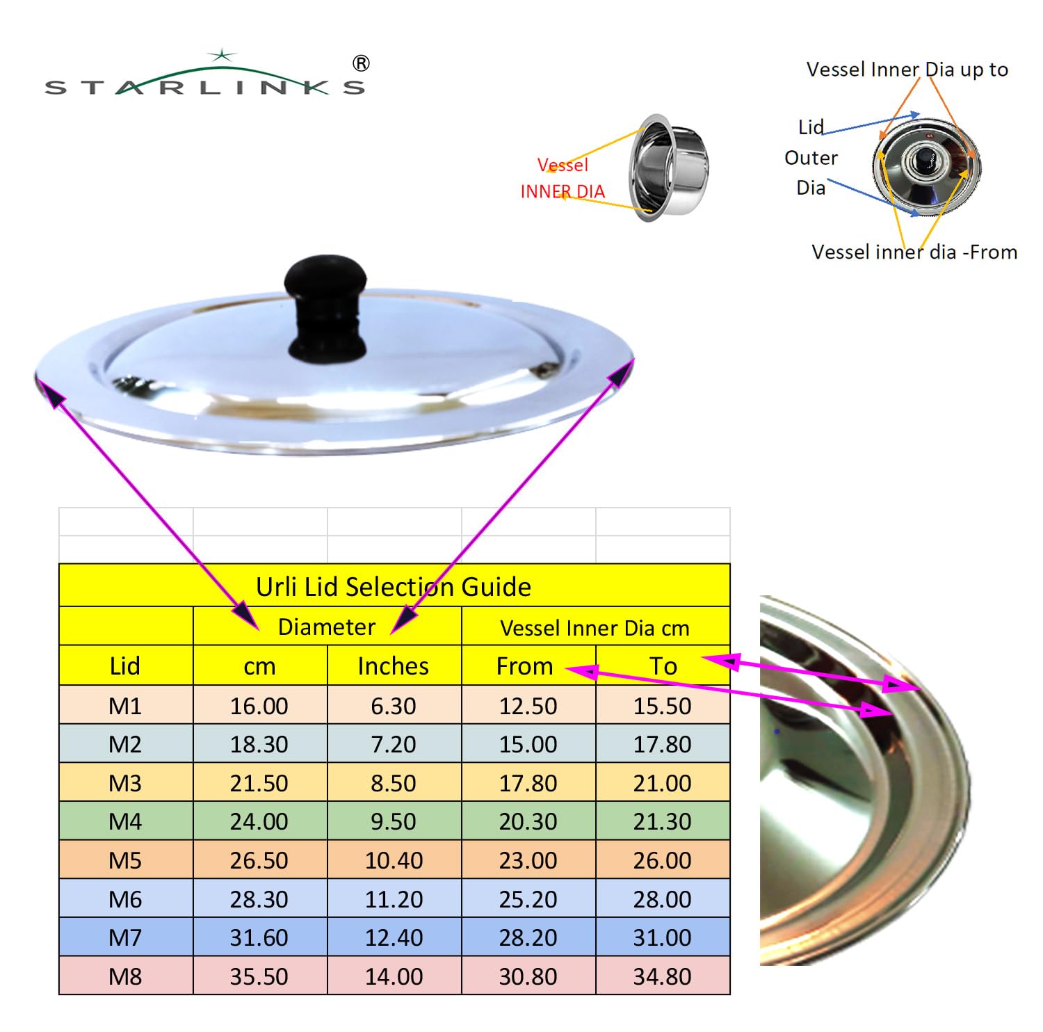 Heavy duty Stainless Steel ss Lid for vessels, kadai Lid with Knob. diameter:29cm(11.5"). Weight: 330gm. Quantity:1 m6