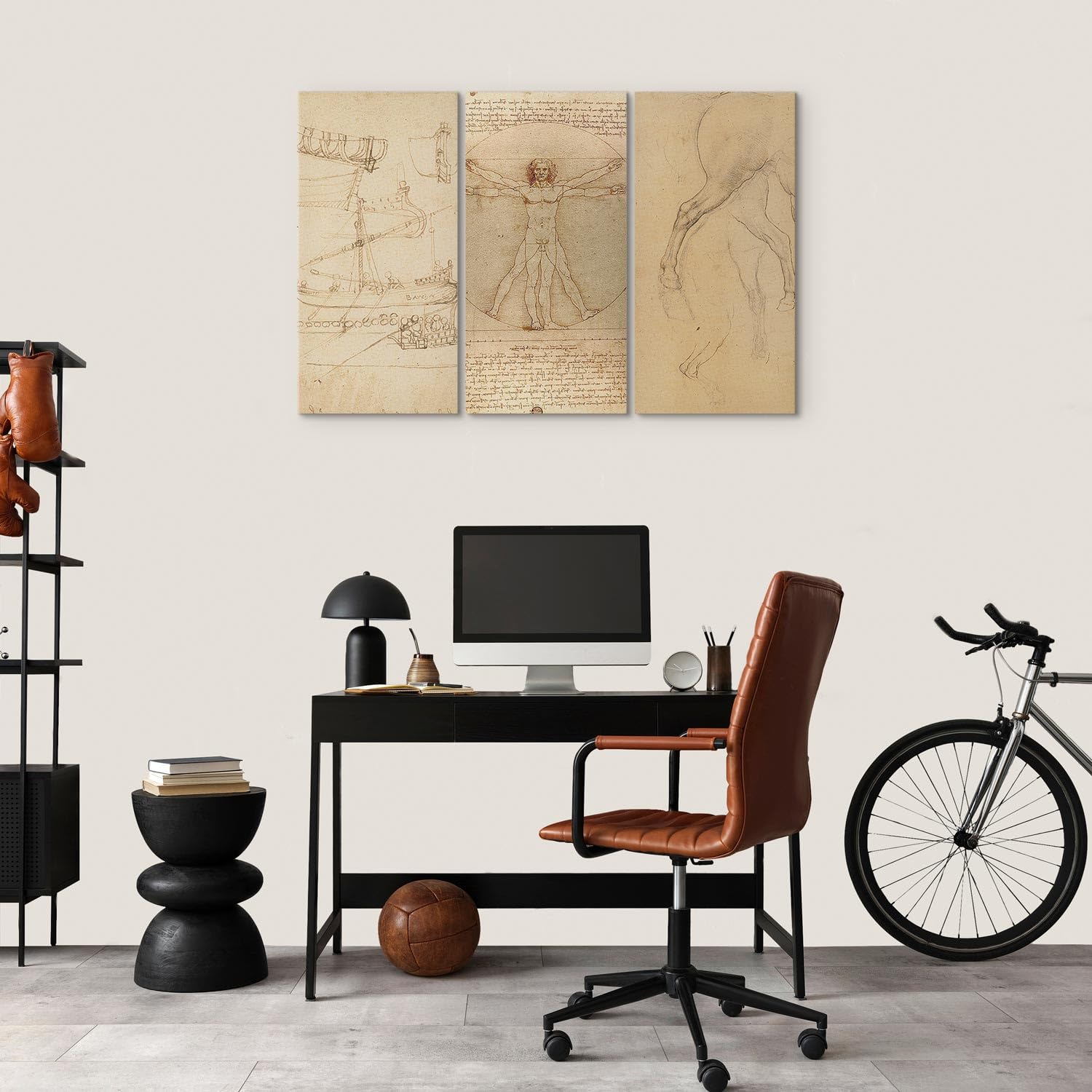 murando - Set di 3 Quadri Componibili L’Uomo Vitruviano & Macchina Volante 120x80 cm Ciascuno delle Dimensioni di 40x80 cm - Collage 3 Pezzi - Quadro Stampa su Tela - Grande per Ufficio l-G-10417-b-a