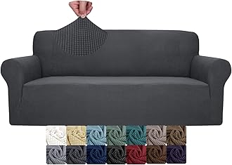 JIVINER High Stretch Loveseat Sofa Slipcovers 1-Piece Jacquard Couch Covers for 2 Cushion Couch Furniture Protector Washable Sofa Covers for Kids Pets Small Checks (Loveseat, Grey)