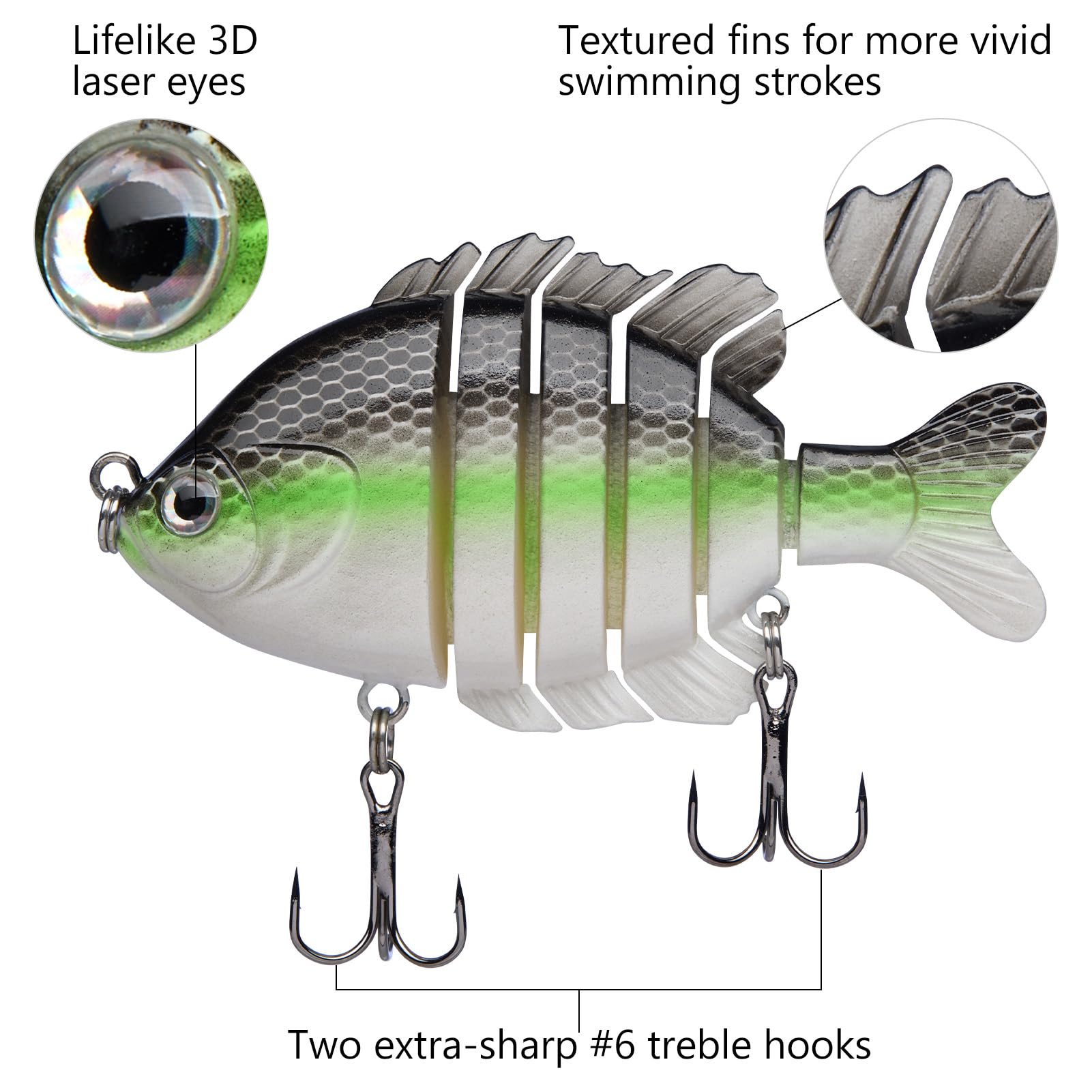BASSDASH SwimPanfish - Señuelos de pesca multiarticulados para pesca de agua salada, 8.9 cm/24.1 g, paquete de 4