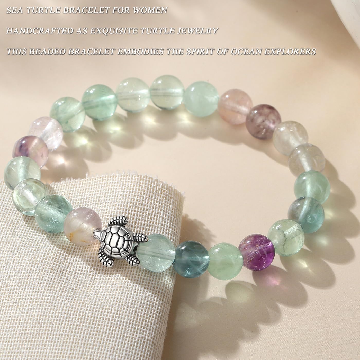 MAIBAOTA Elephant Gifts for Women Elephant/Cat/Turtle/Owl Bracelet 8 mm Round Gemstones Animal Style Bracelets Stretch Bracelet Christmas Gifts for Women - Image 4