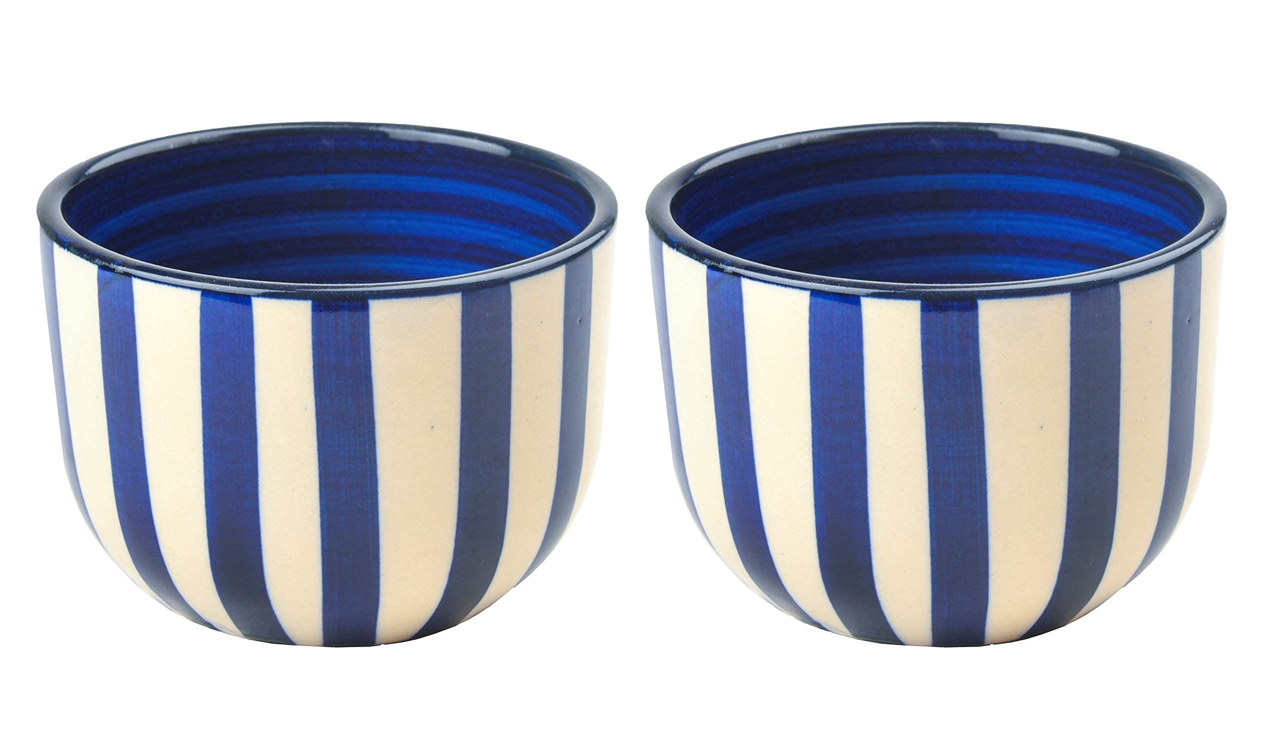 HS Hindustani SAUDAGR Coastal Stripes Ceramic Bowl    Set of 2(320ml Each) Soup Bowl    Without Handle & Spoon Microwave Safe Bowls katori Ideal for Snacks Rice dal Desserts and Gifting. - Image 3 thumbnail