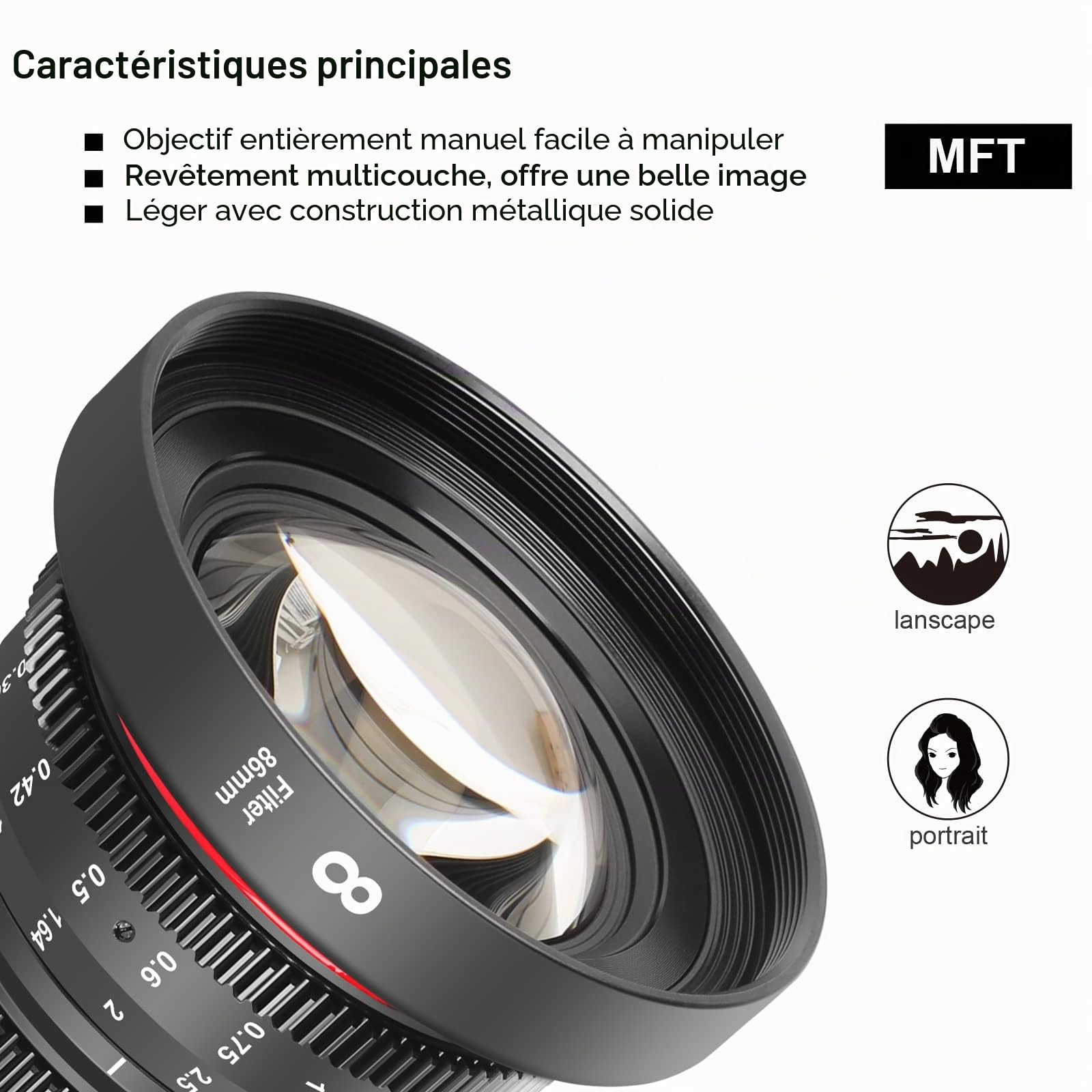 MEKE 8mm T2.9 Grande ouverture Mise au point manuelle Faible distorsion Cine Objectif pour Micro Four Thirds M43 MFT Compatible avec les appareils photo Olympus/Panasonic Lumix et BMPCC 4K Zcam E2 GH5