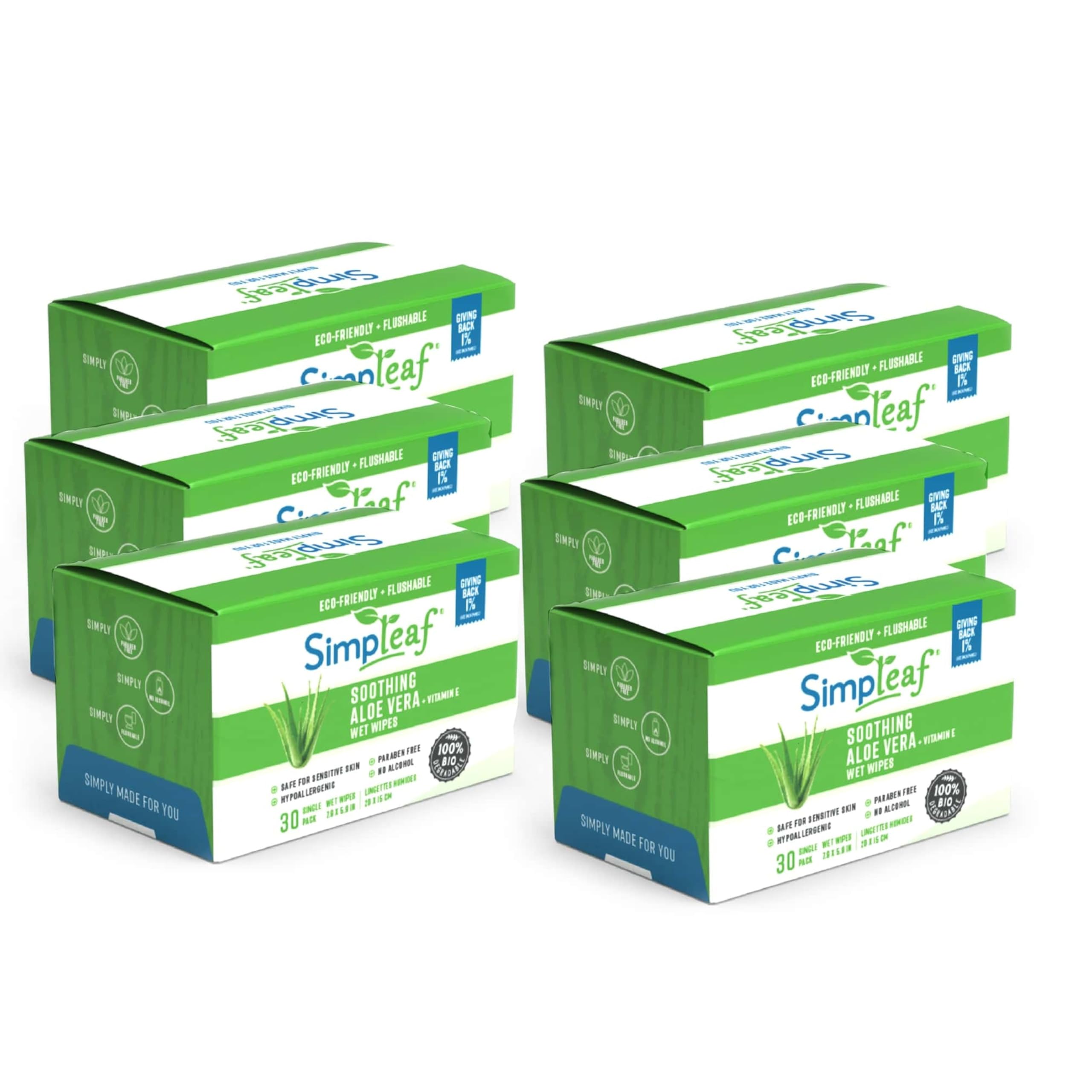 Simpleaf Flushable Aloe Vera Single Pack Wet Wipes | Paraben & Alcohol Free | Hypoallergenic & Safe for Sensitive Skin | Soothing Aloe Vera Formula |