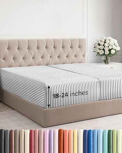 Miniatura 117 de Sábana bajera extra profunda tamaño Queen – Sábana bajera individual de lujo para hotel solamente – Se adapta fácilmente a colchones de 18 a 24