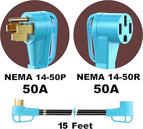 Miniatura 2 de CircleCord Cable de extensión para caravana o automóvil eléctrico de 50 amperios y 15 pies, resistente calibre 63+81 STW con organizador de cables y
