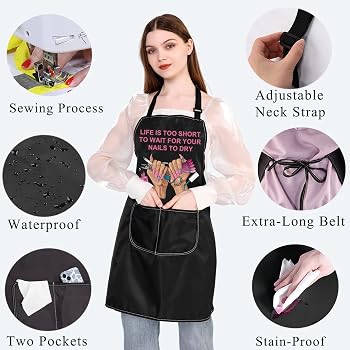 PLITI Nageltech-Schürze Für Frauen – Mit Spruch, Wasserabweisend, 2 Taschen, Größe M