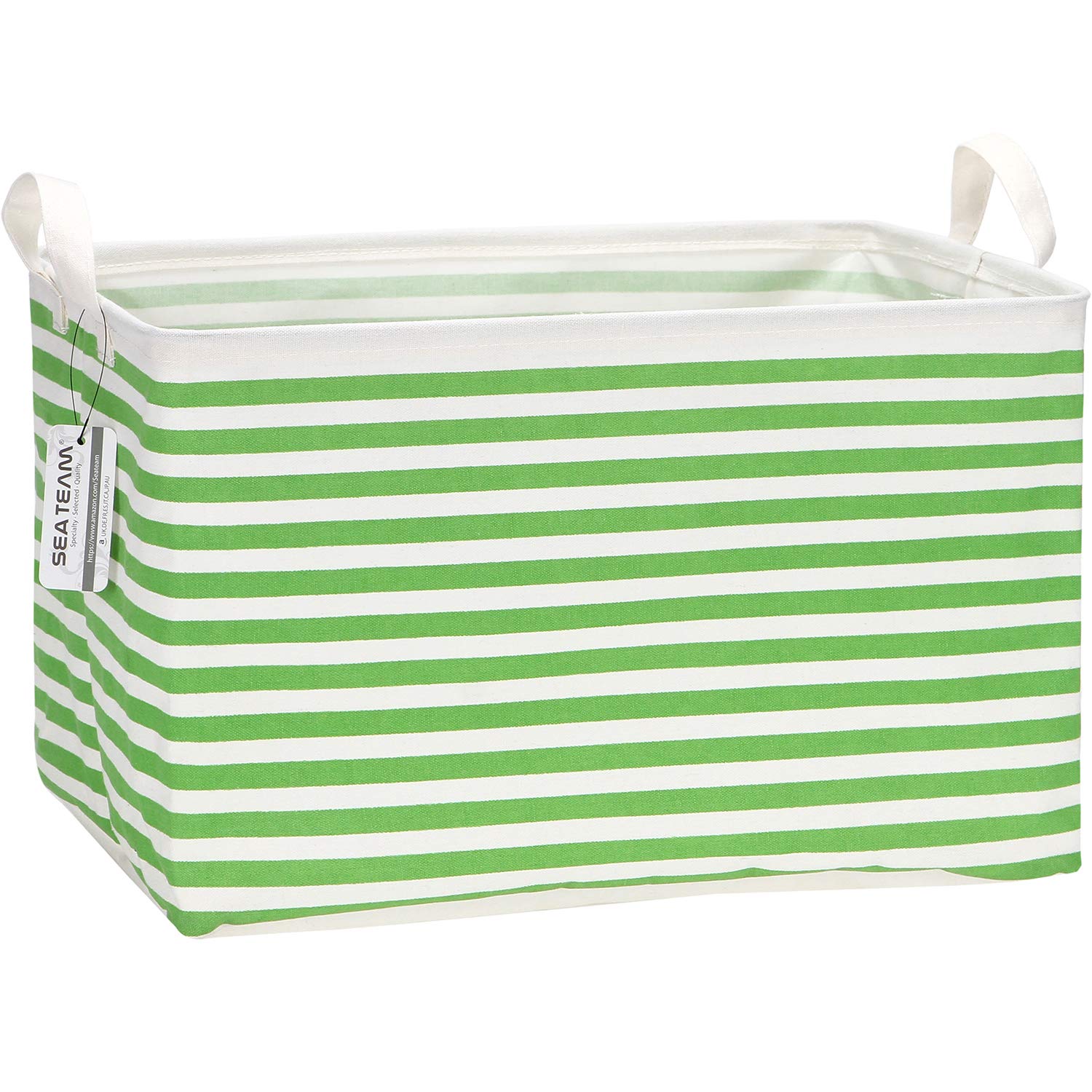 Sea Team Collapsible Canvas Fabric Storage Basket with Handles, Rectangle Waterproof Storage Bin, Box, Cube, Foldable Shelf Basket, Closet Organizer,