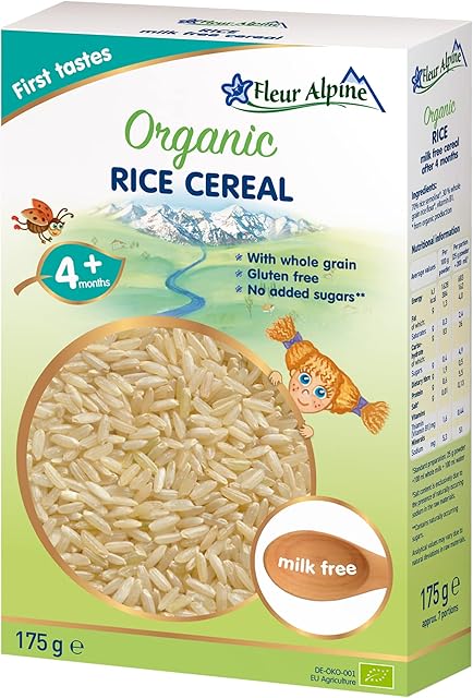 FLEUR ALPINE Organic Rice Baby Cereal - Yummy Baby Porridge for Deliciously Smooth Breakfast Meals | Nutritious and Easy To Make Gluten Free Cereal 4+ Months with No Added Sugars | 7 Servings