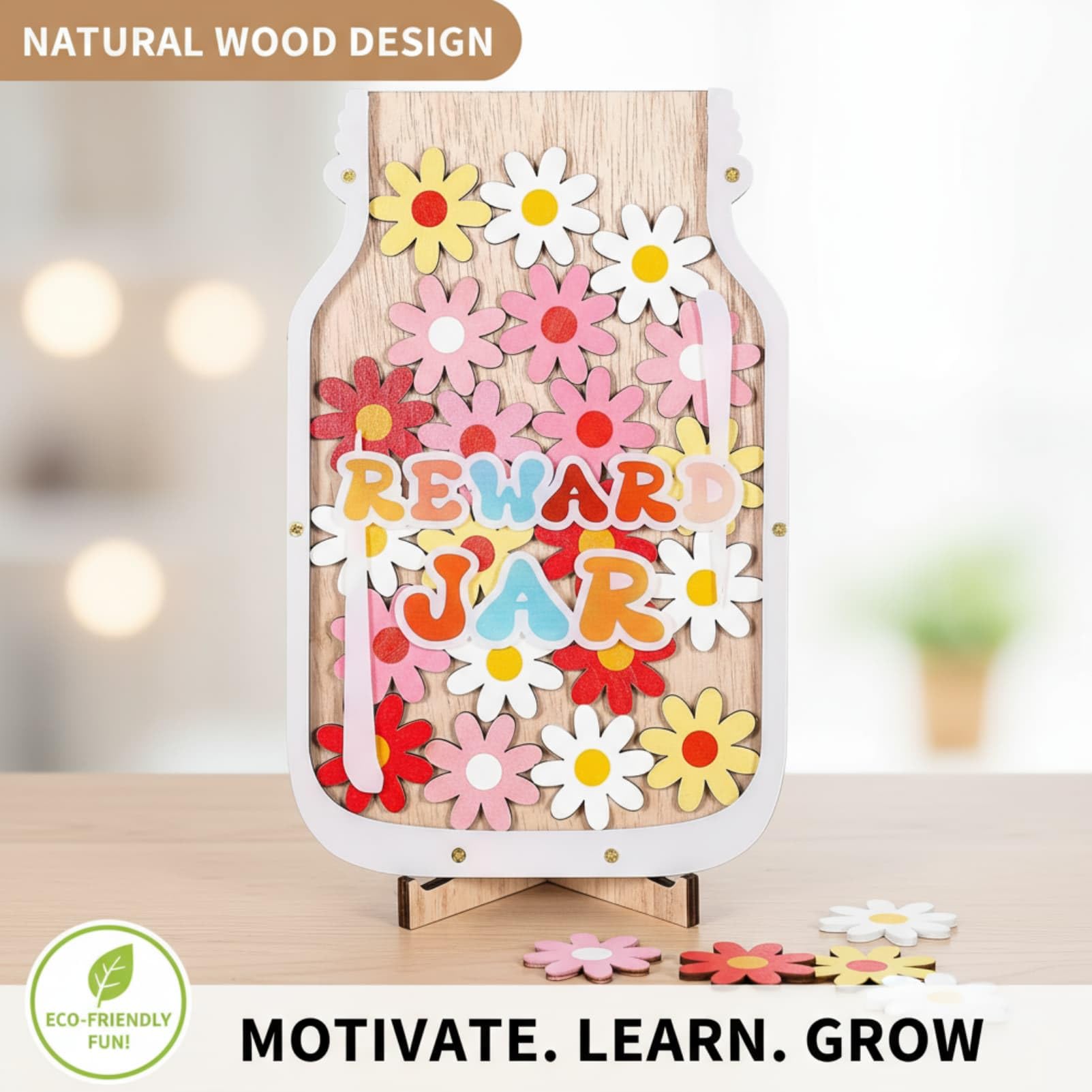 Reward Jar with 25 Colourful Flowers - Kids Behaviour Chart & Chore Tracker for Teachers and Parents - Image 3