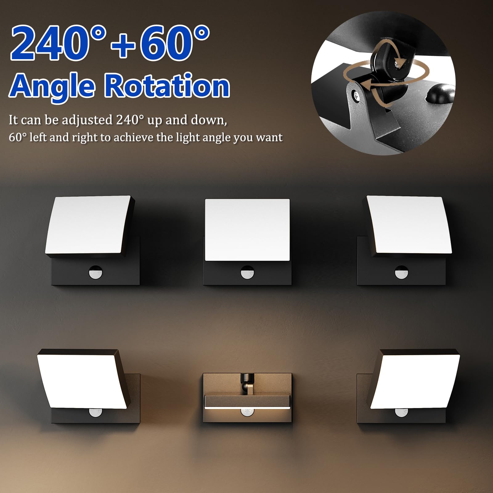 Lampada Da Esterno Con Sensore Di Movimento 24W LED - Orientabile 240°, IP65, 3 Temperature Colore (3000K/4000K/6000K) - Alluminio Nero
