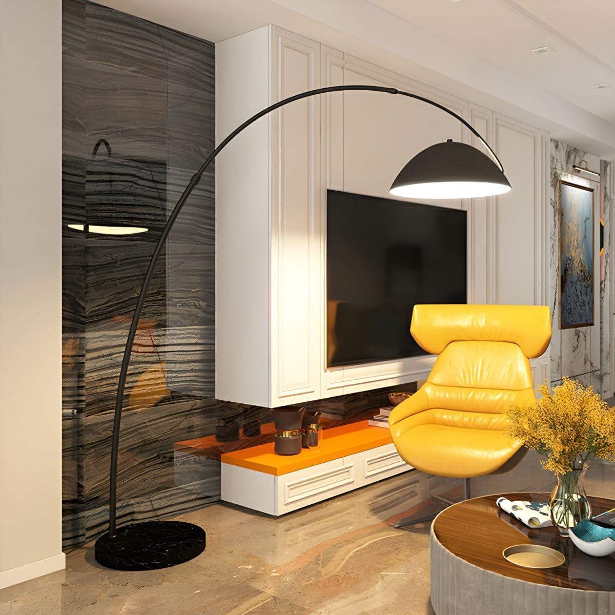 CraftThink Modern Floor Lamp, Adjustable Height Corner Lamp, Metal Arc Tall Lamp Standing Lamp with Dome Shade and Foot Switch for Bedroom Reading Living Room, Bulb Not Included (Black, 12")