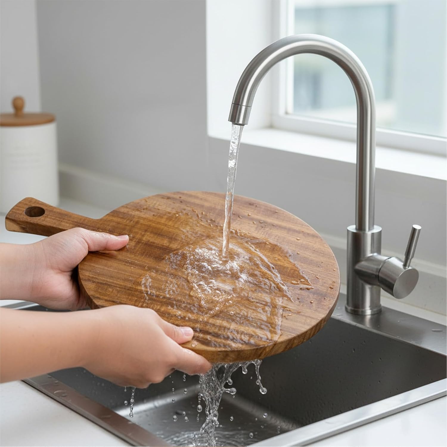 2 Pcs Acacia Wood Cutting Board with Handle, 15.7‘’ L Round Rectangular Decorative Wooden Cutting Boards Large Charcuterie Board Set for Meat, Bread, Fruit, Pizza, Cheese