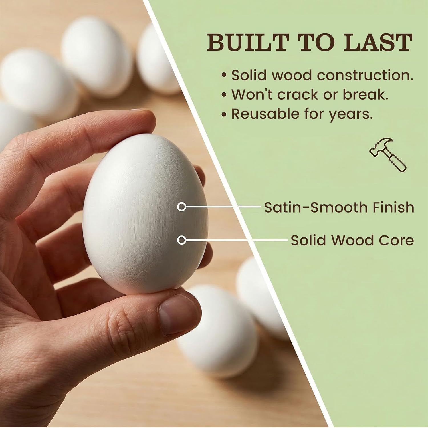 SallyFashion Wooden Fake Eggs for Nesting Boxes, 9 PCS White Easter Eggs for Craft Pretend Play Kitchen Accessories for Toddler Kids