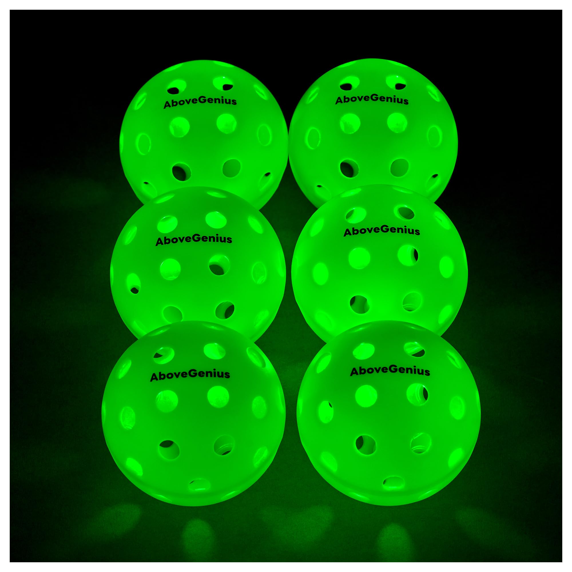 AboveGenius Glow in The Dark Pickleball,6 Pack Outdoor Pickleballs, LED Light Up High Visibility and Long-Lasting for Nighttime Play,Pickleball Gift